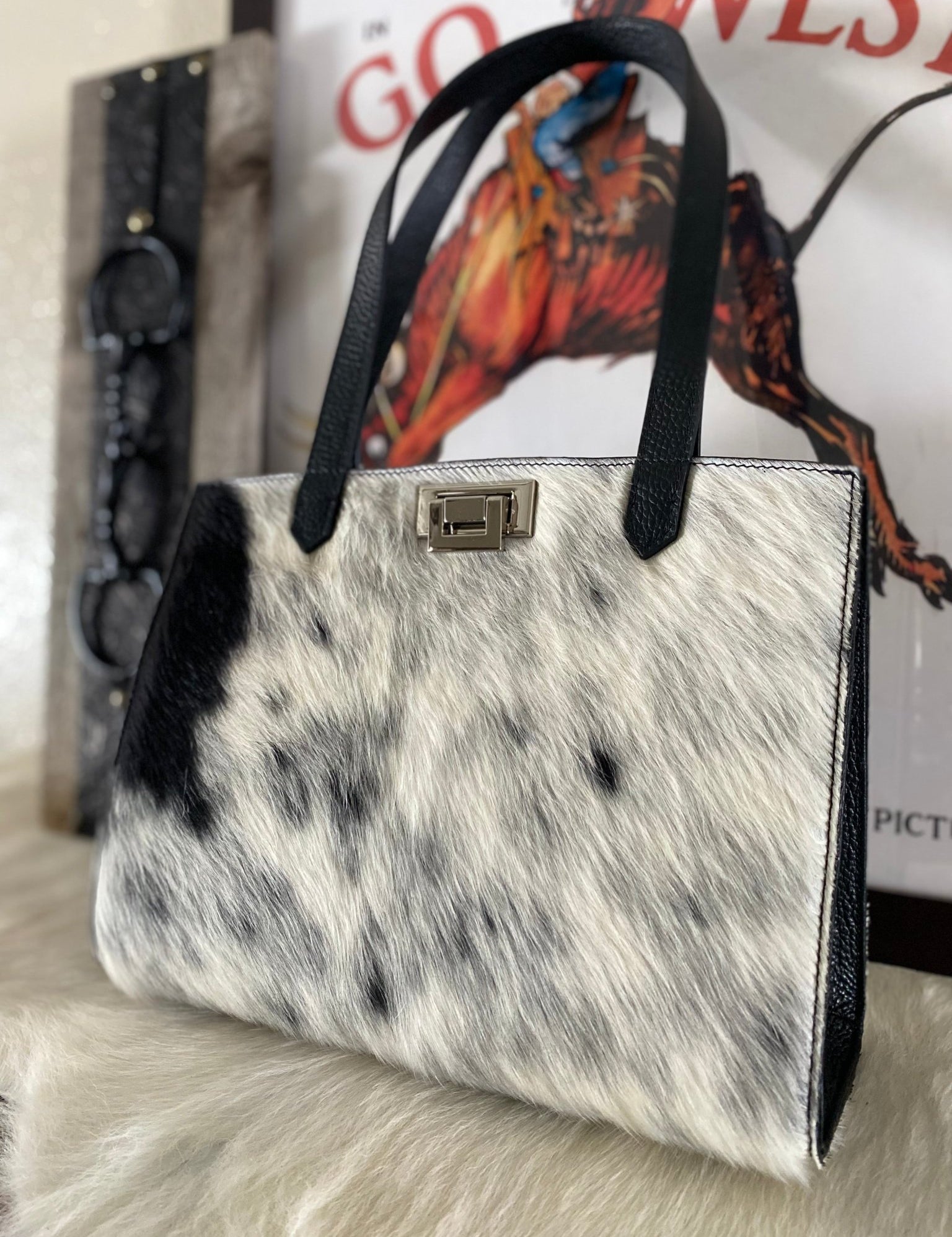 White Speckled Cowhide Tote Bag - LovLeathers