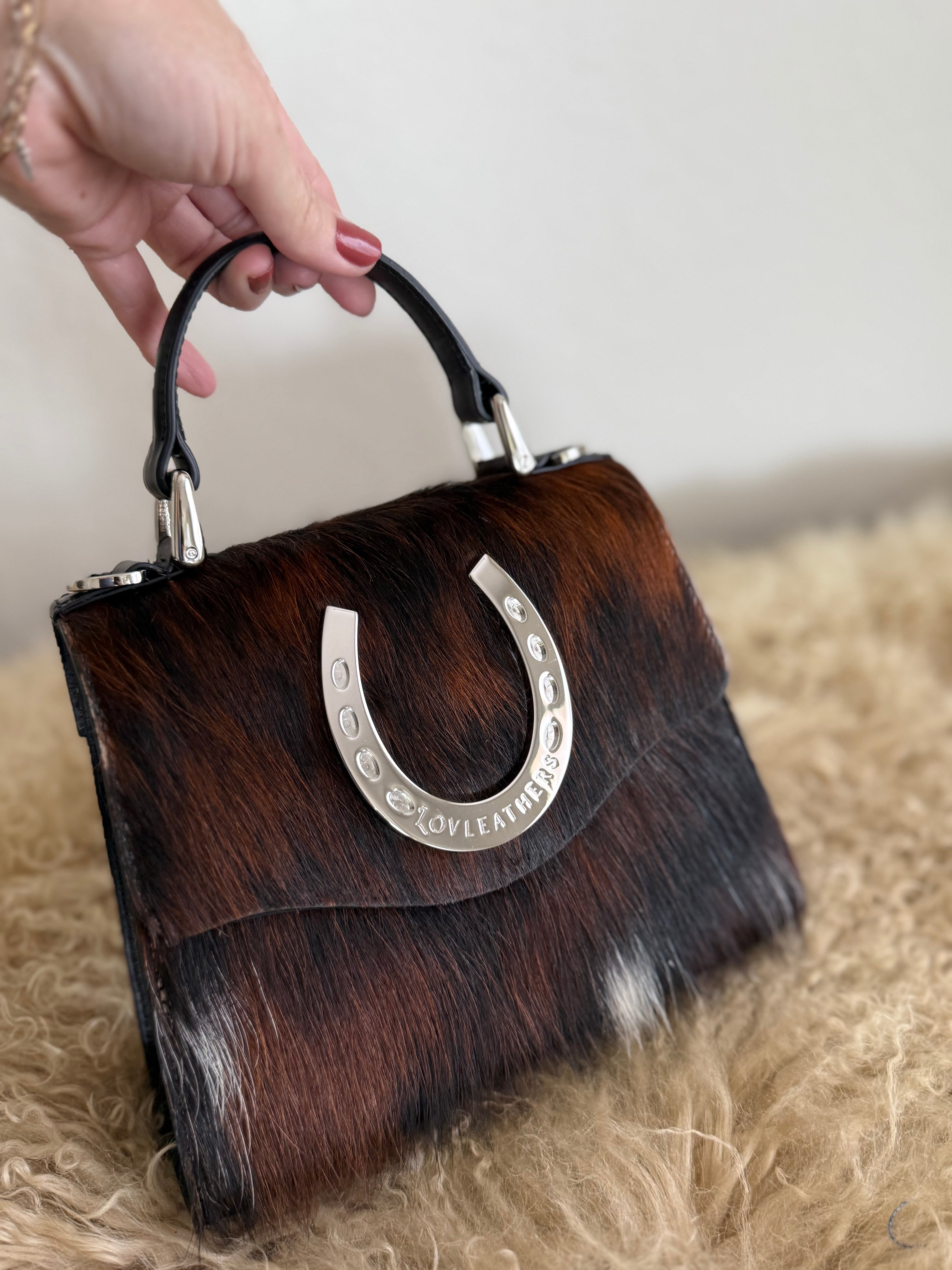 Tricolor Cowhide Horseshoe Handbag