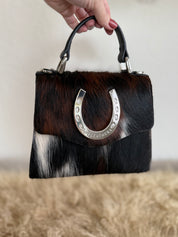 Tricolor Cowhide Horseshoe Handbag