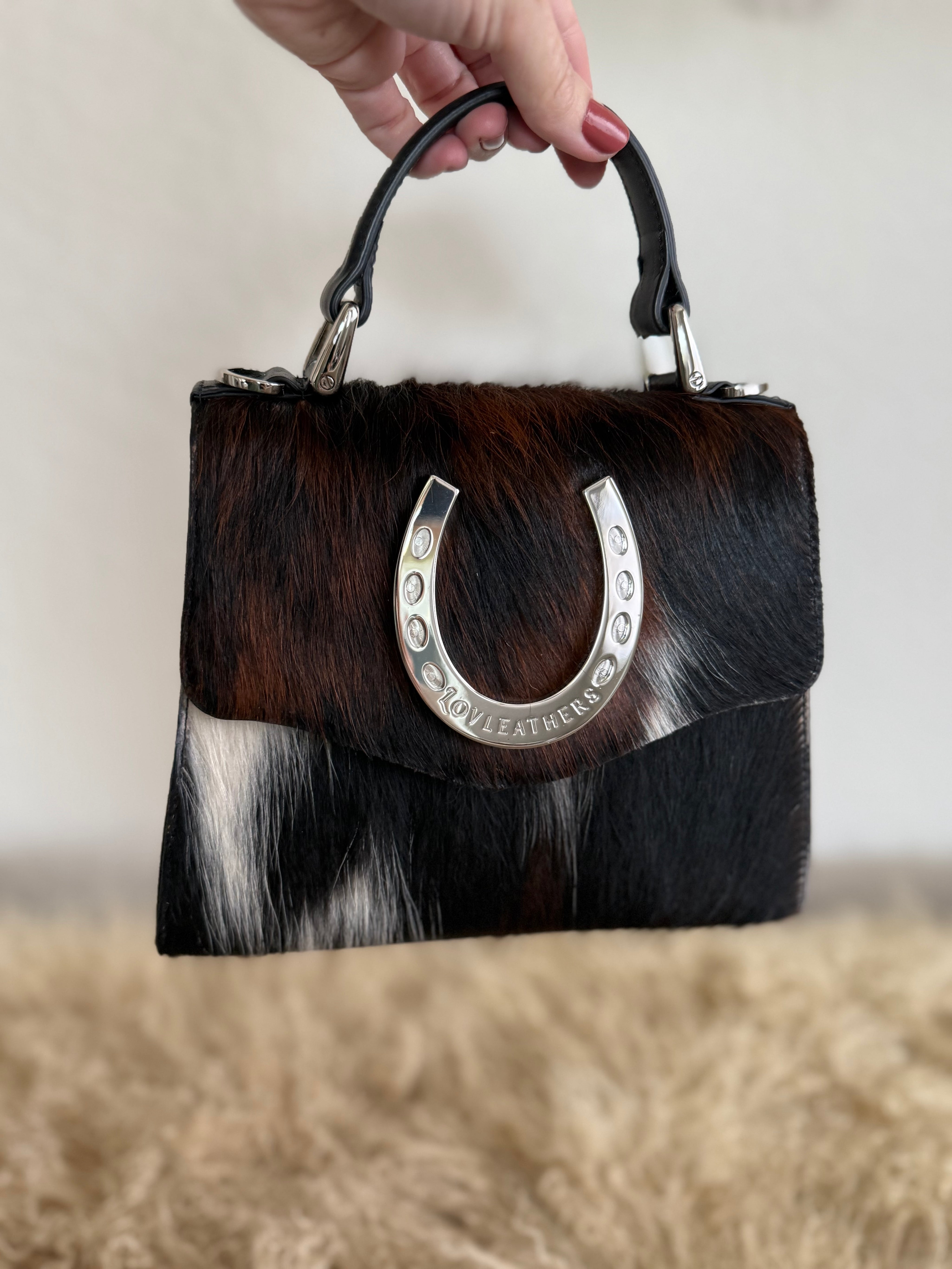 Tricolor Cowhide Horseshoe Handbag