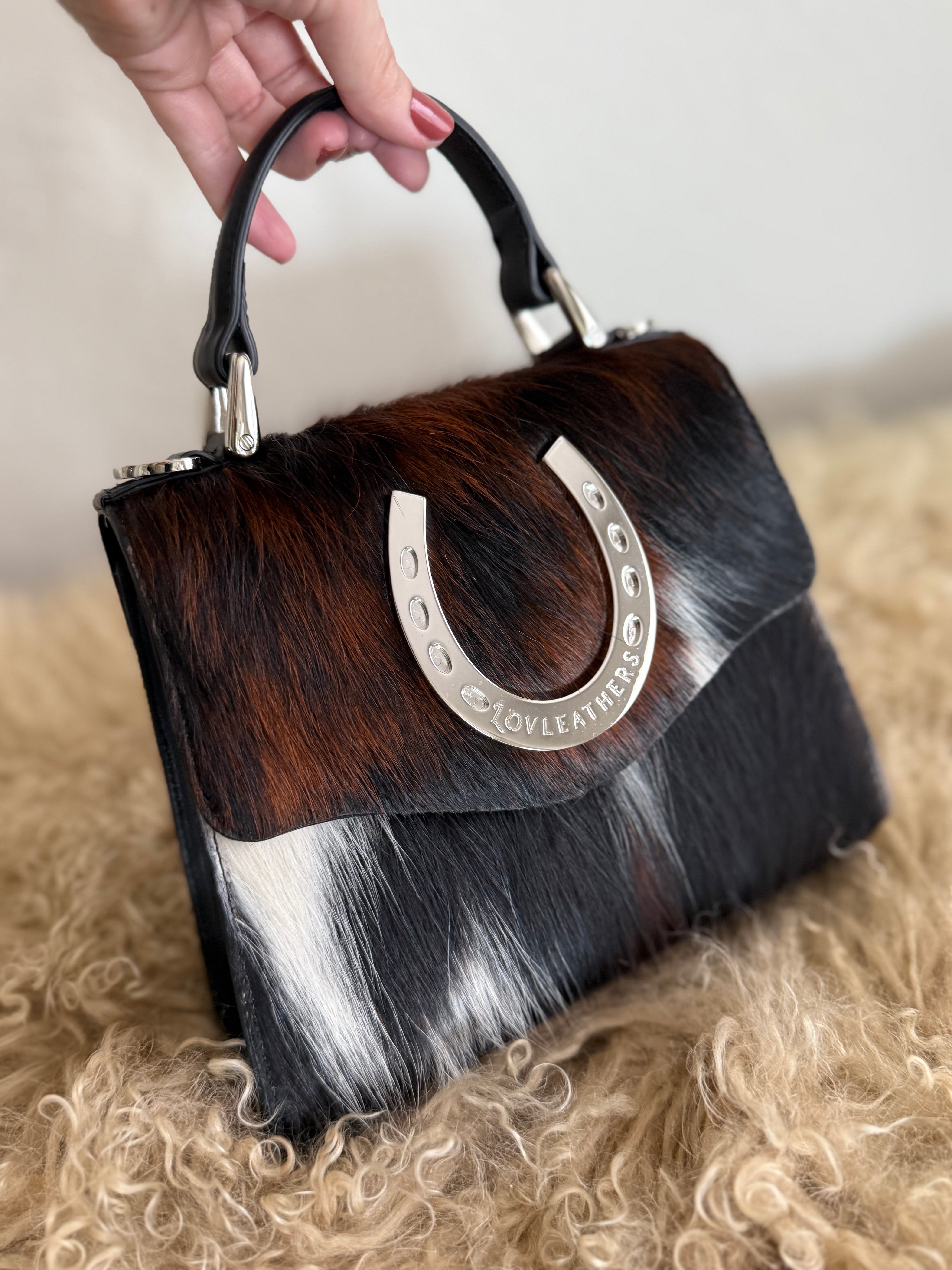 Tricolor Cowhide Horseshoe Handbag