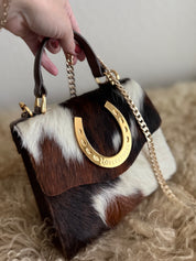 Tricolor Cowhide Horseshoe Handbag
