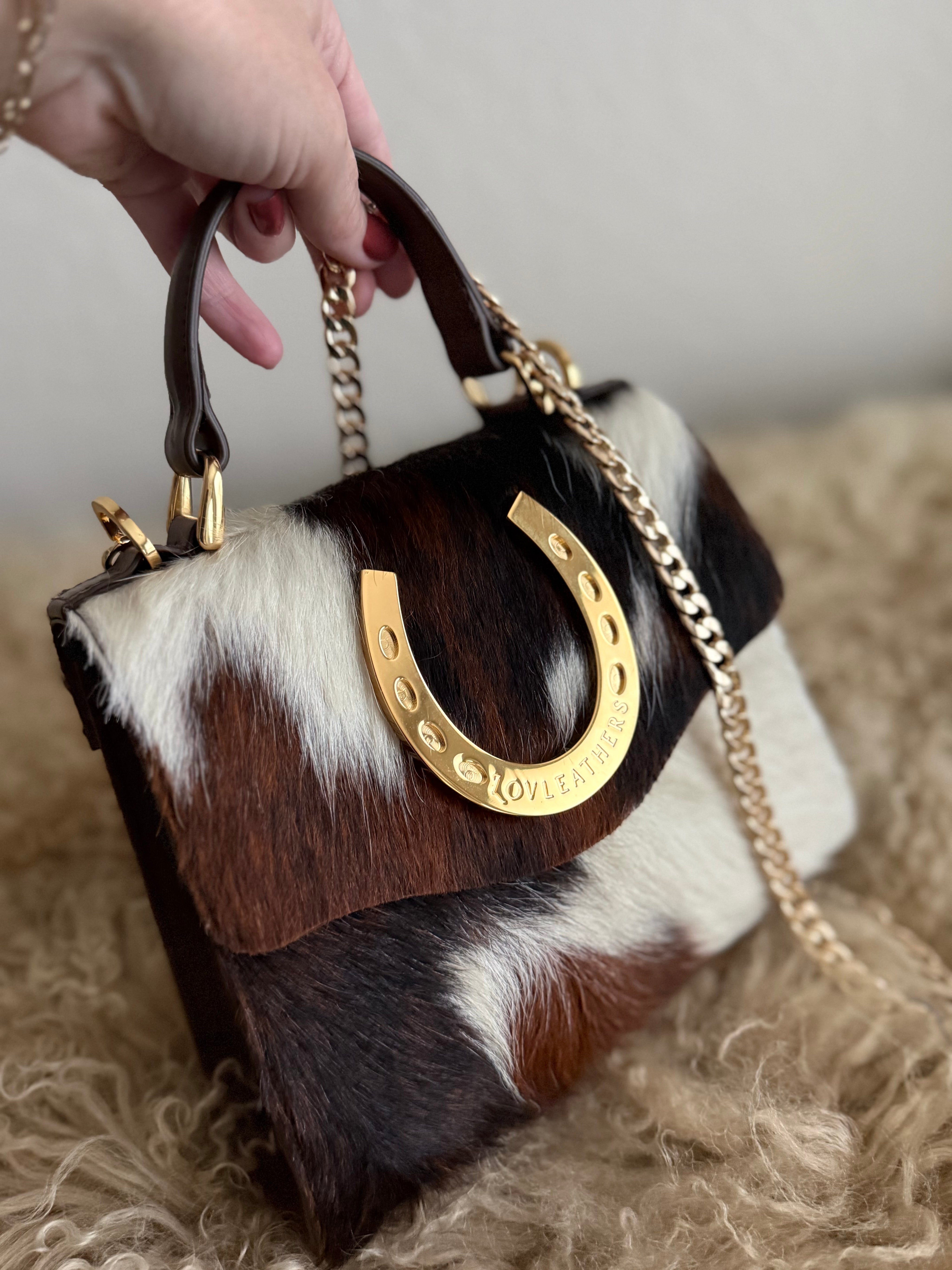 Tricolor Cowhide Horseshoe Handbag