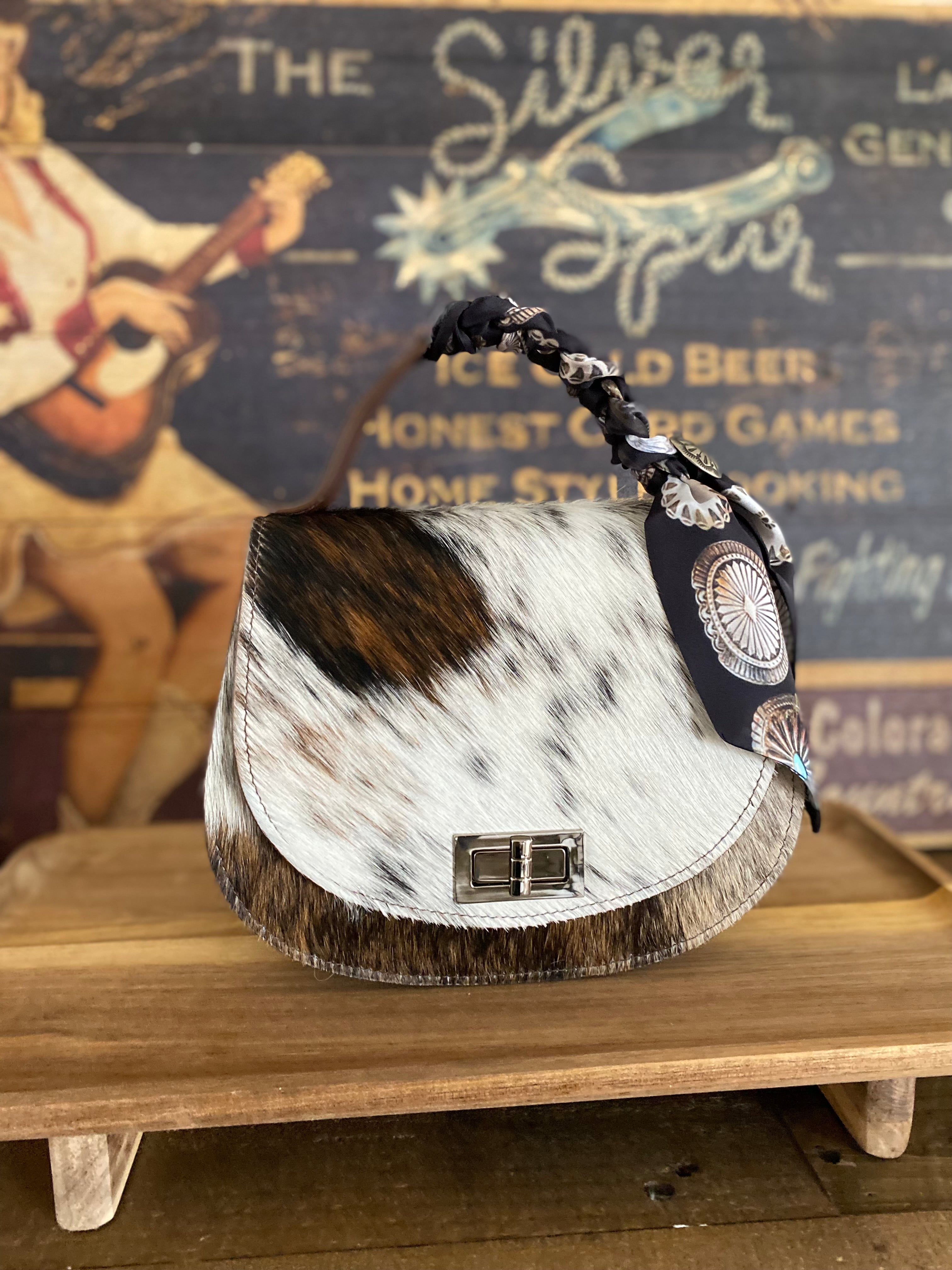 Styled Tricolor Cowhide Pioneer Handbag