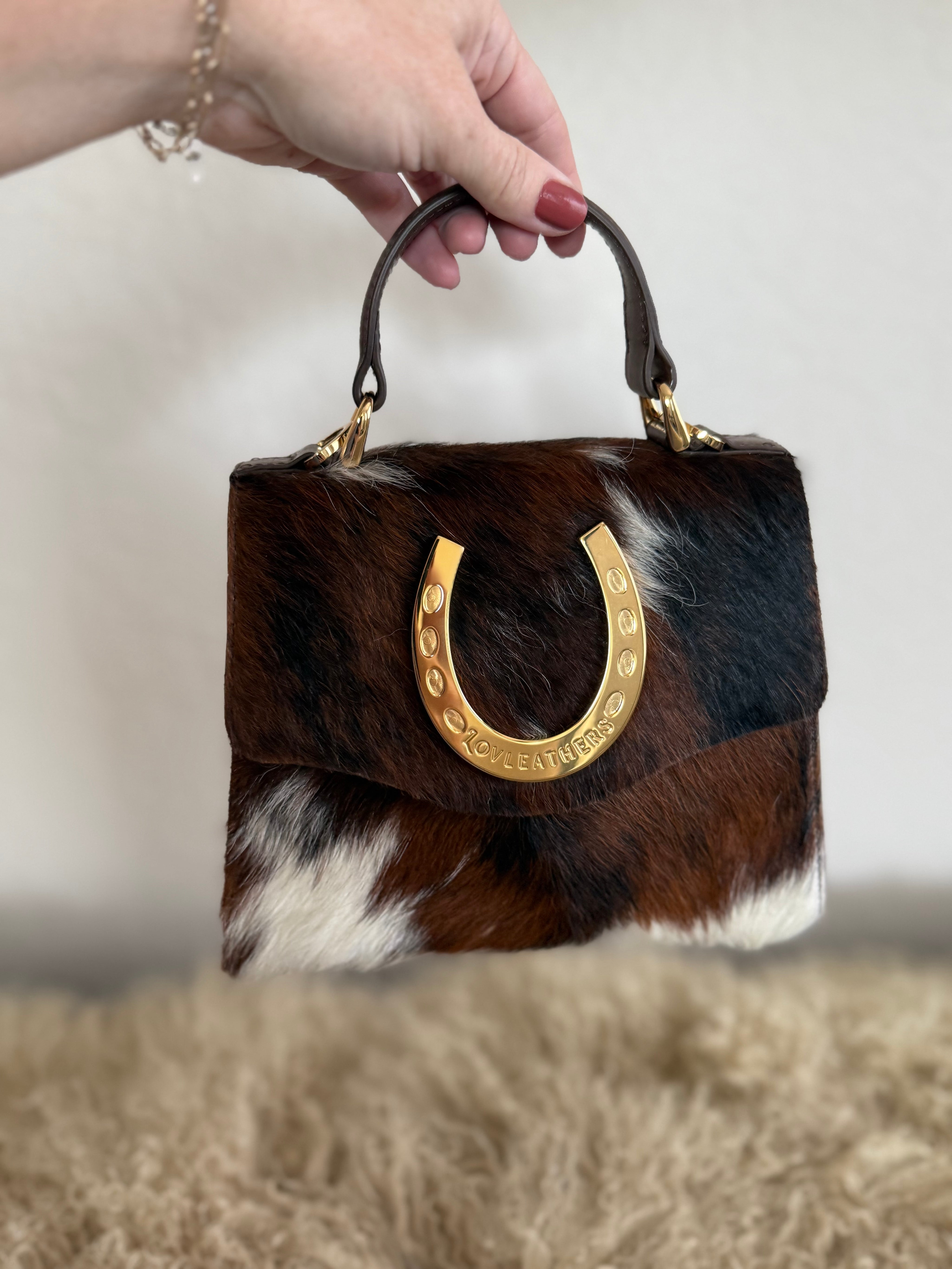 Tricolor Cowhide Lady Luck Horseshoe Handbag