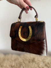 Tricolor Cowhide Horseshoe Handbag