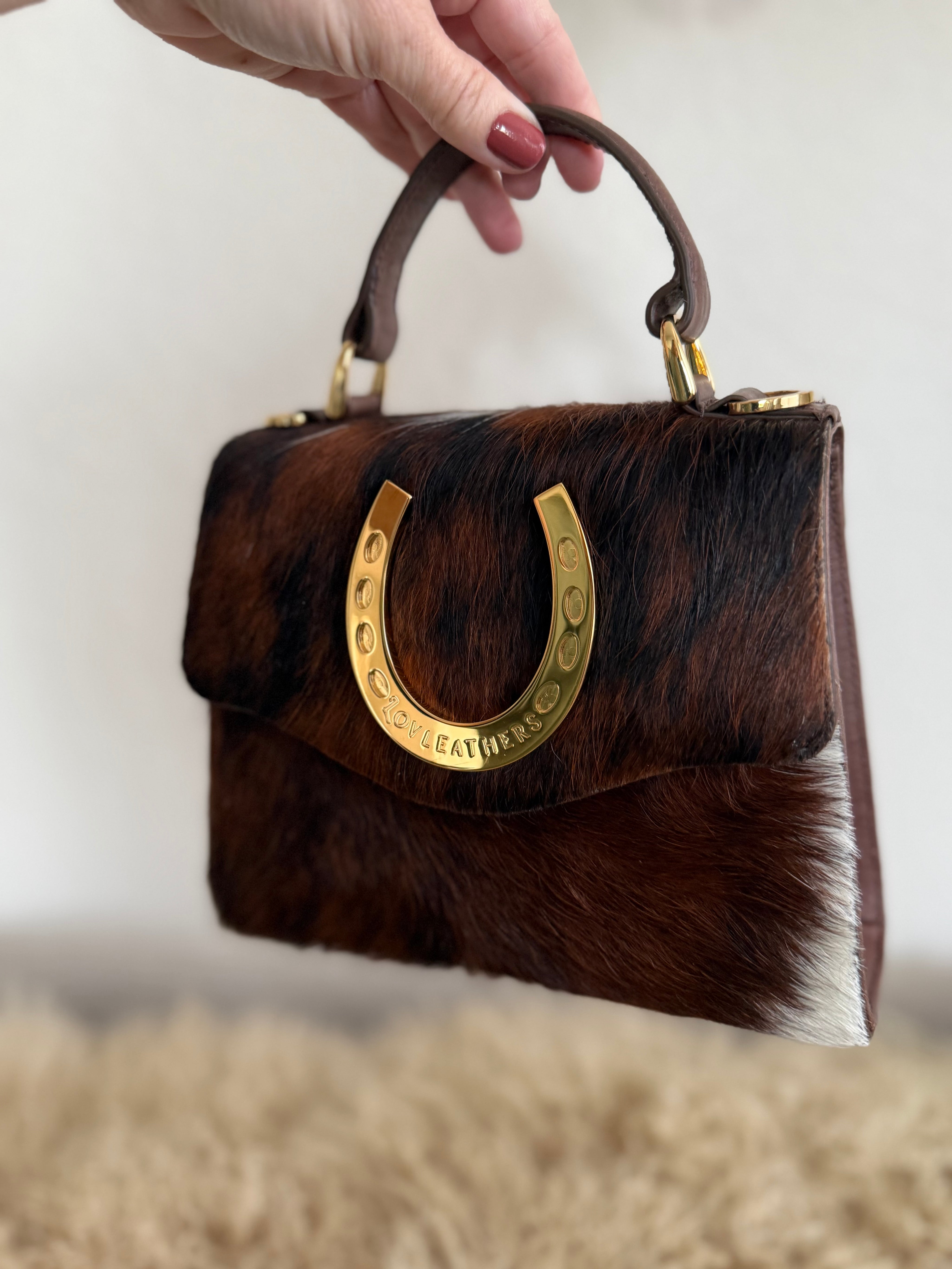 Tricolor Cowhide Horseshoe Handbag