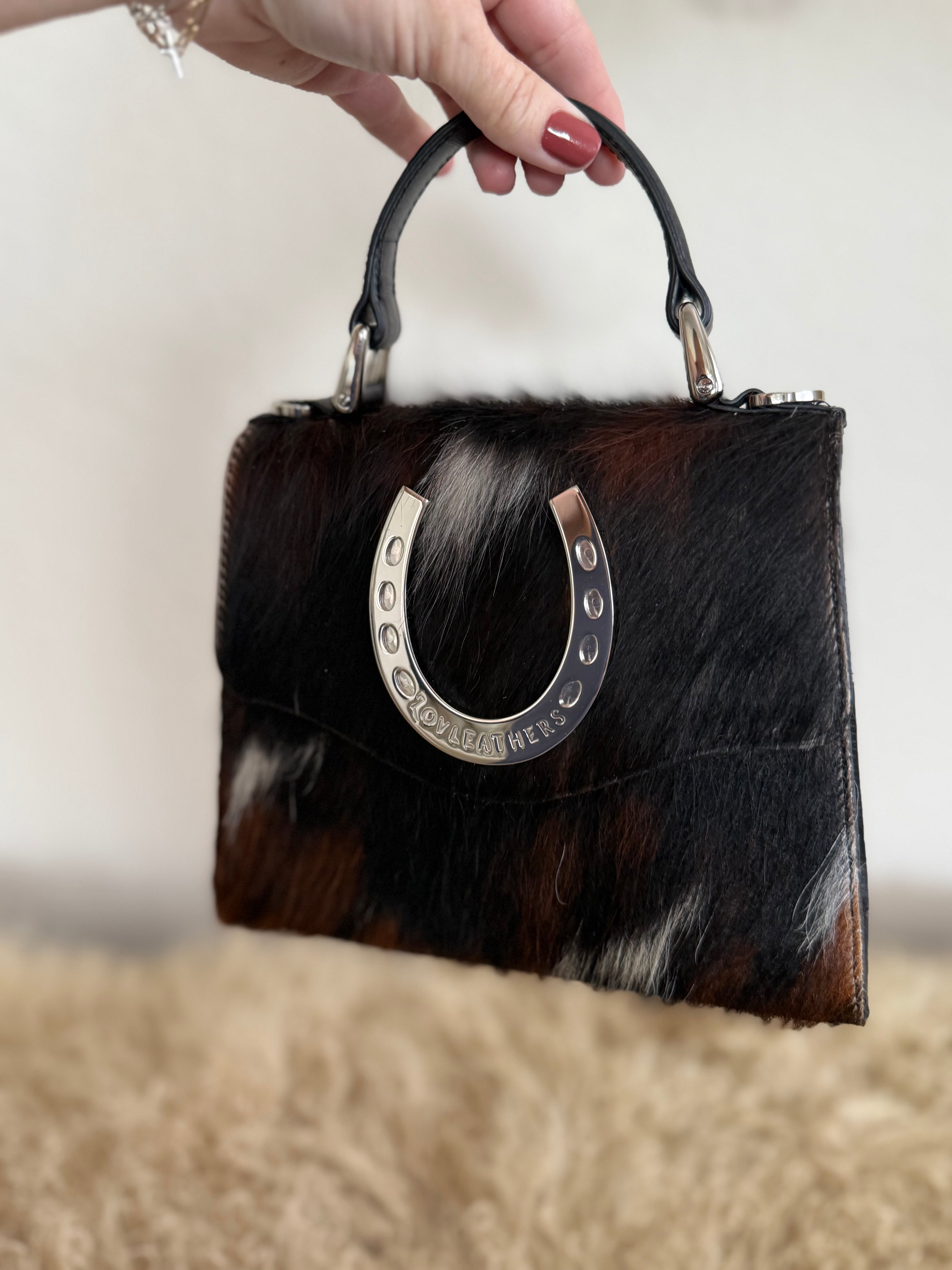 Tricolor Cowhide Lady Luck Horseshoe Handbag