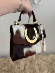 Tricolor Cowhide Horseshoe Handbag