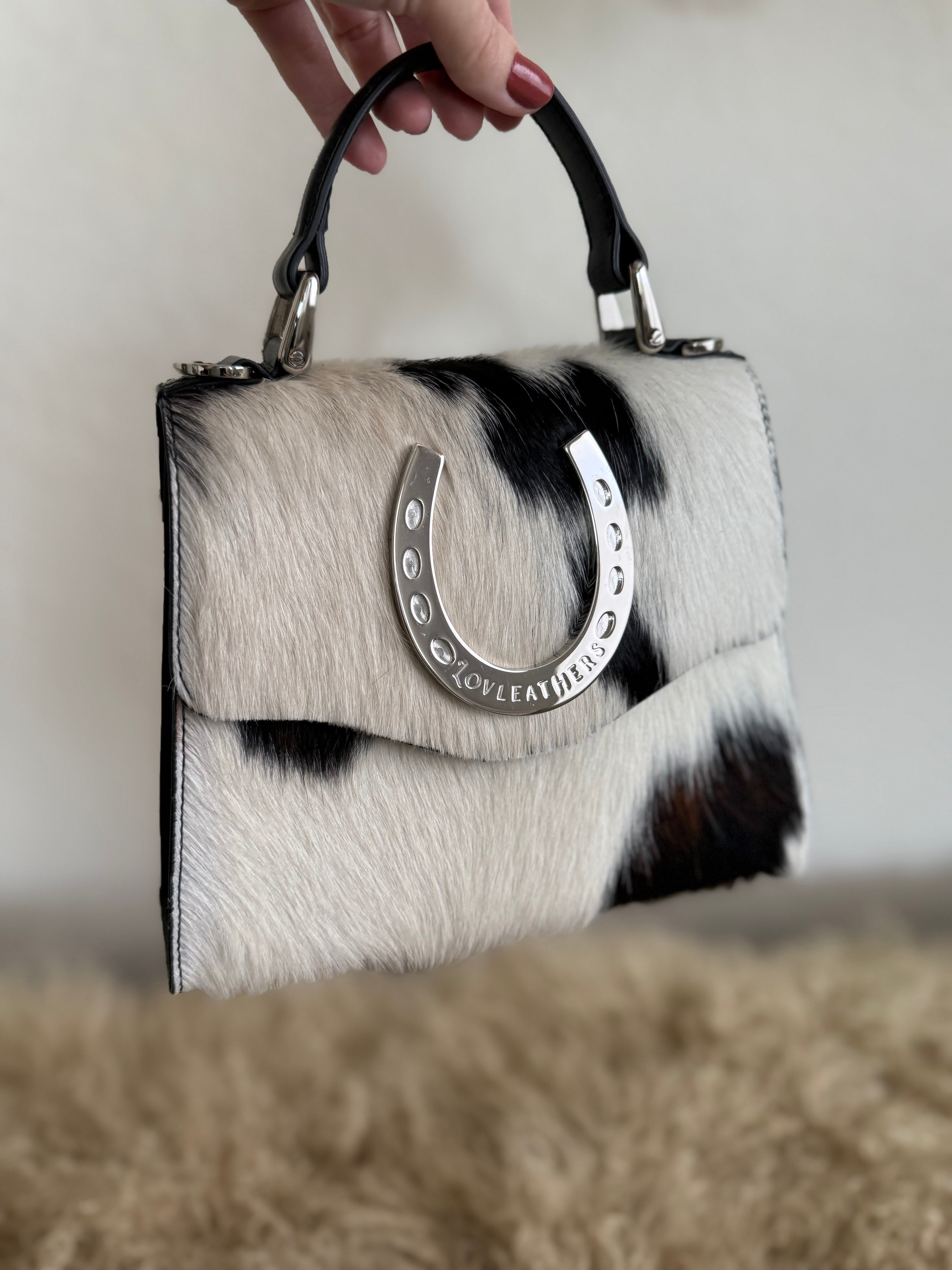 Tricolor Cowhide Horseshoe Handbag