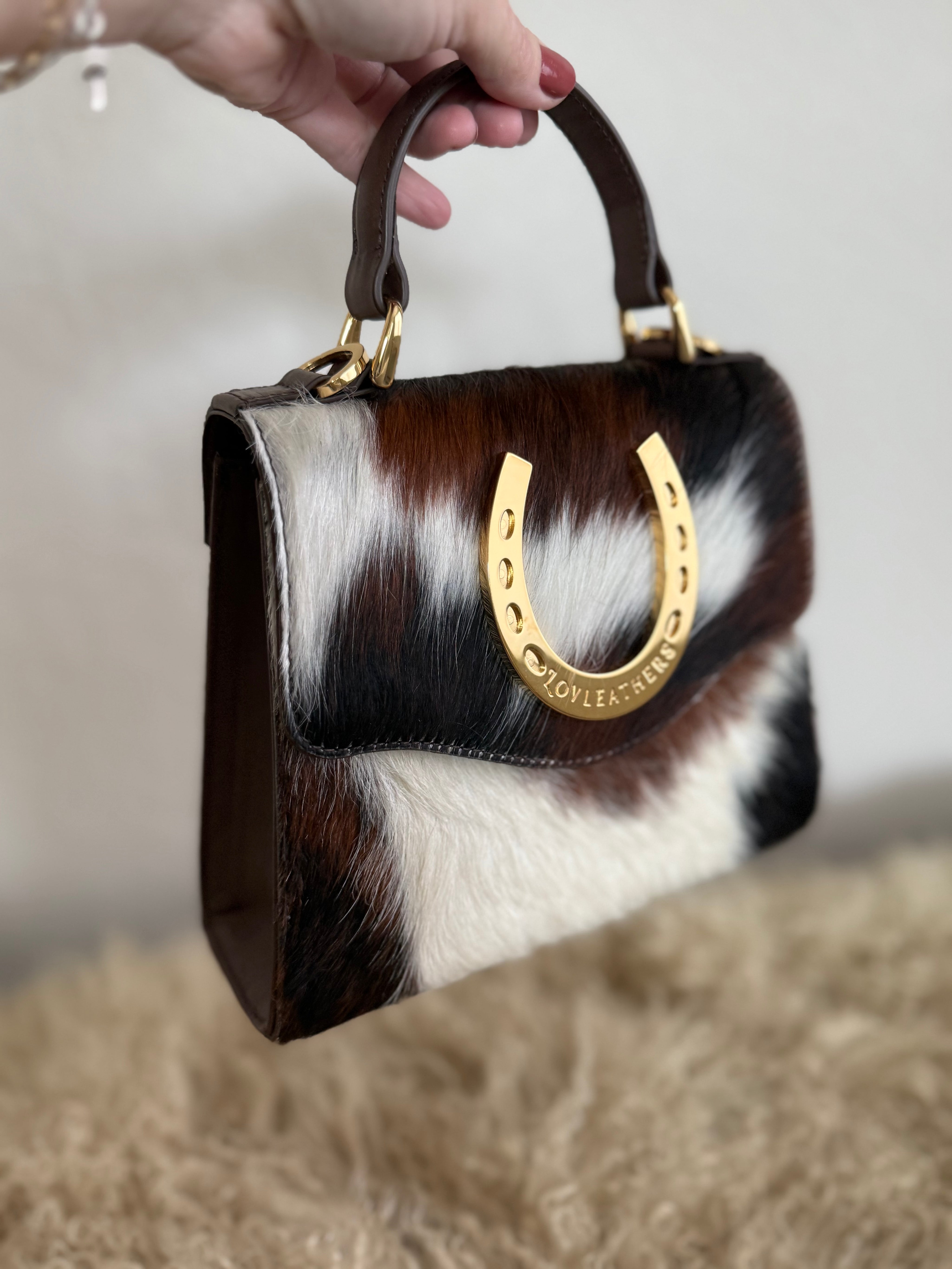 Tricolor Cowhide Lady Luck Horseshoe Handbag