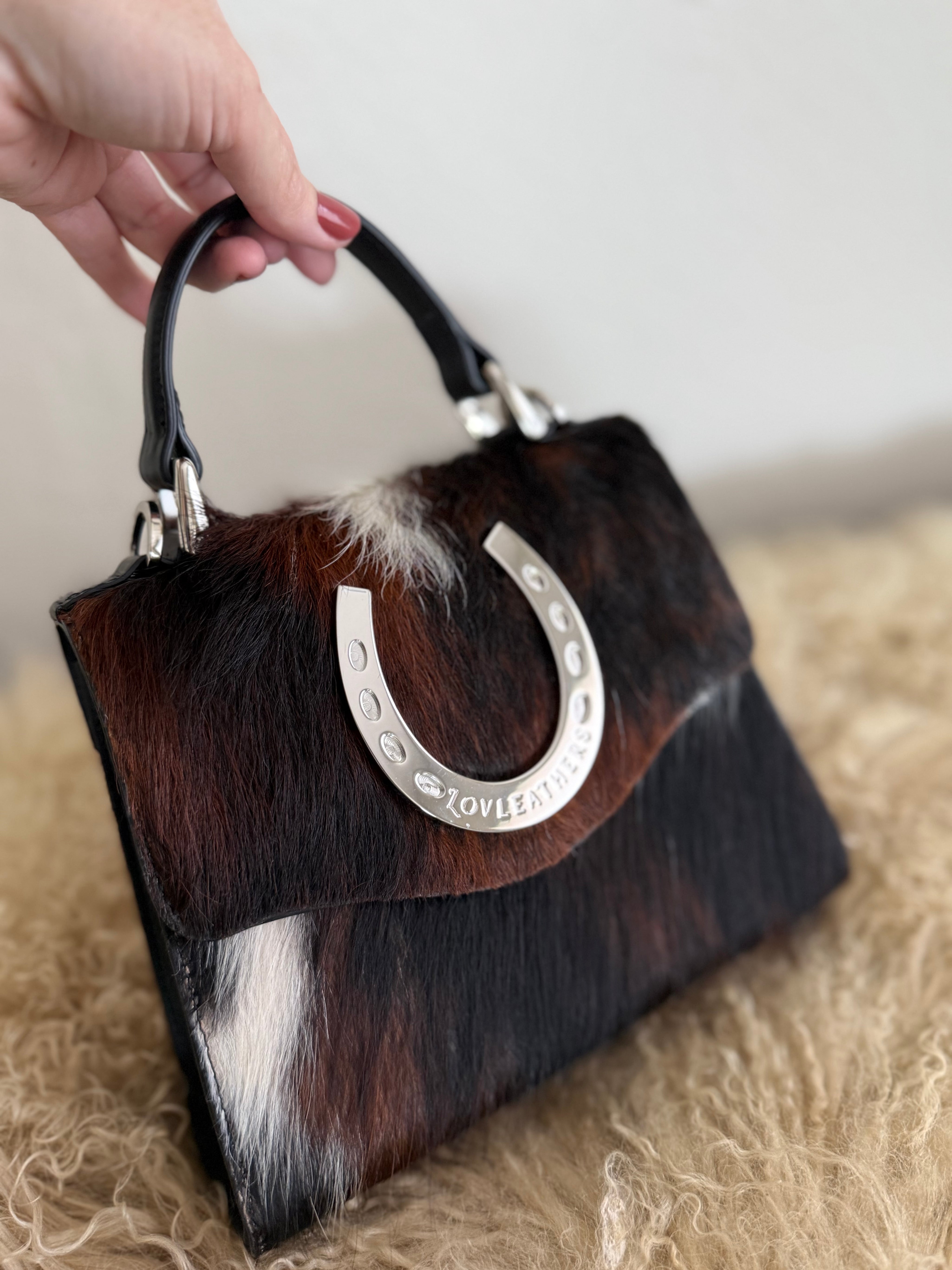 Tricolor Cowhide Lady Luck Horseshoe Handbag