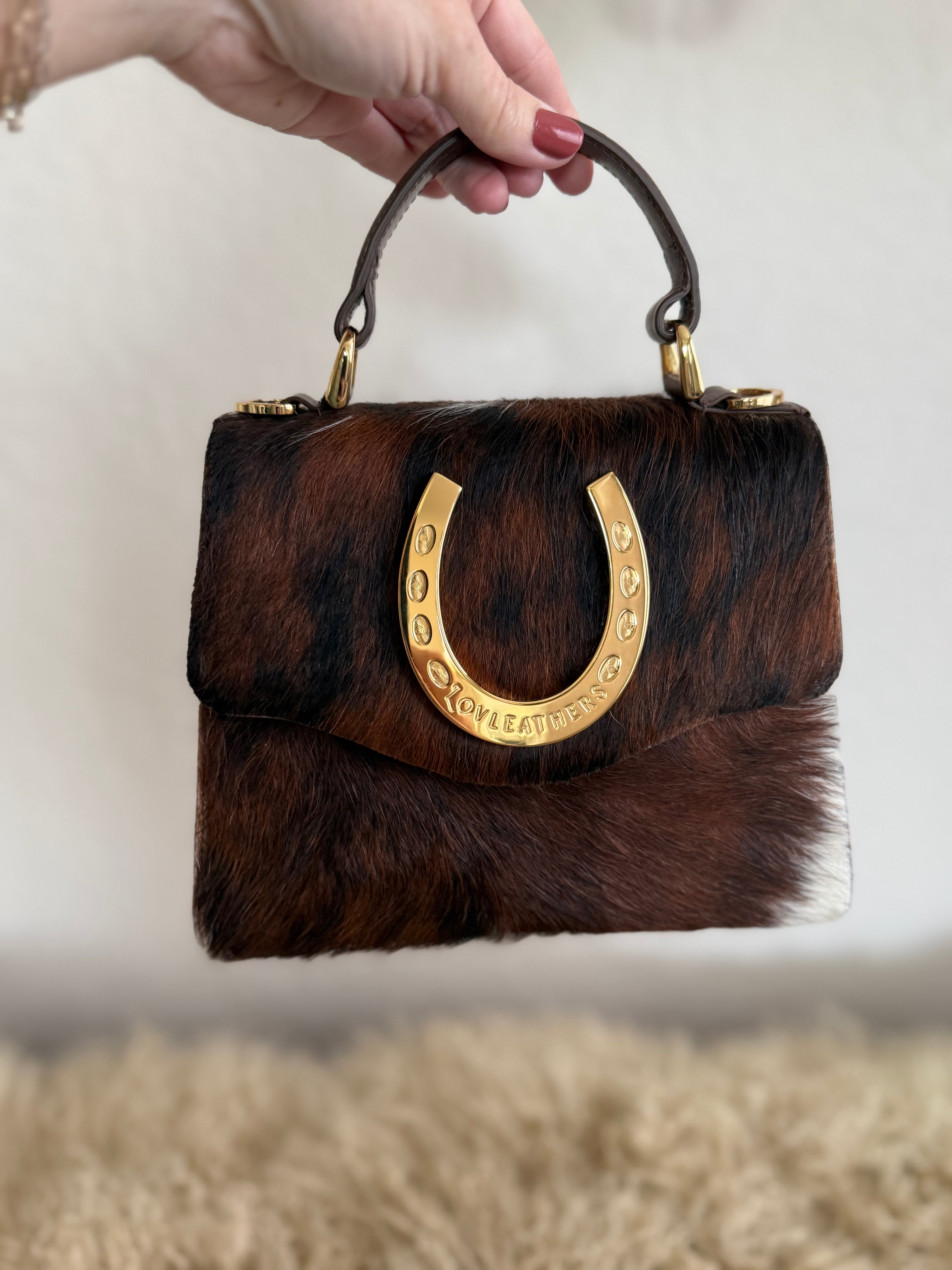 Tricolor Cowhide Horseshoe Handbag