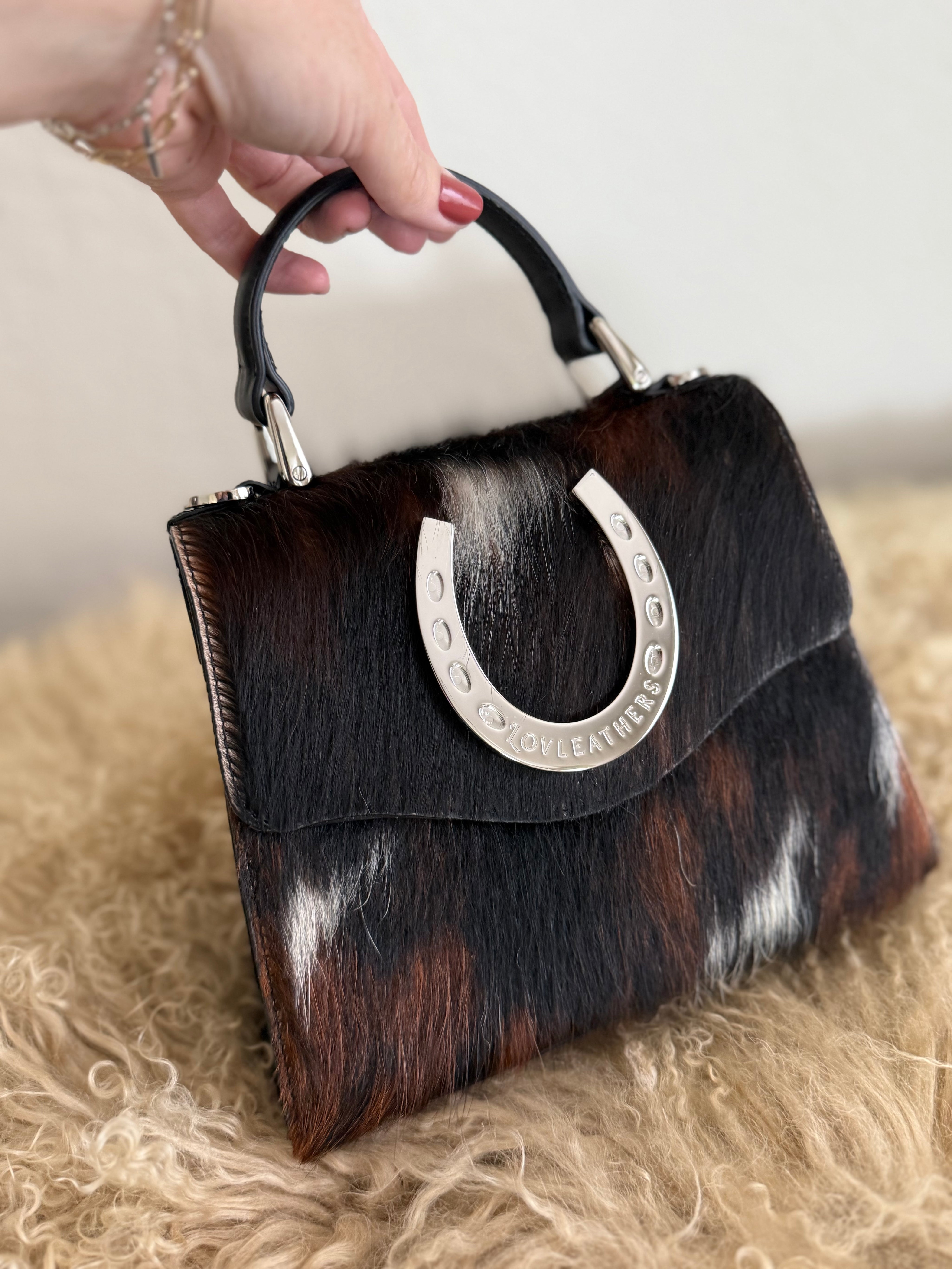 Tricolor Cowhide Lady Luck Horseshoe Handbag