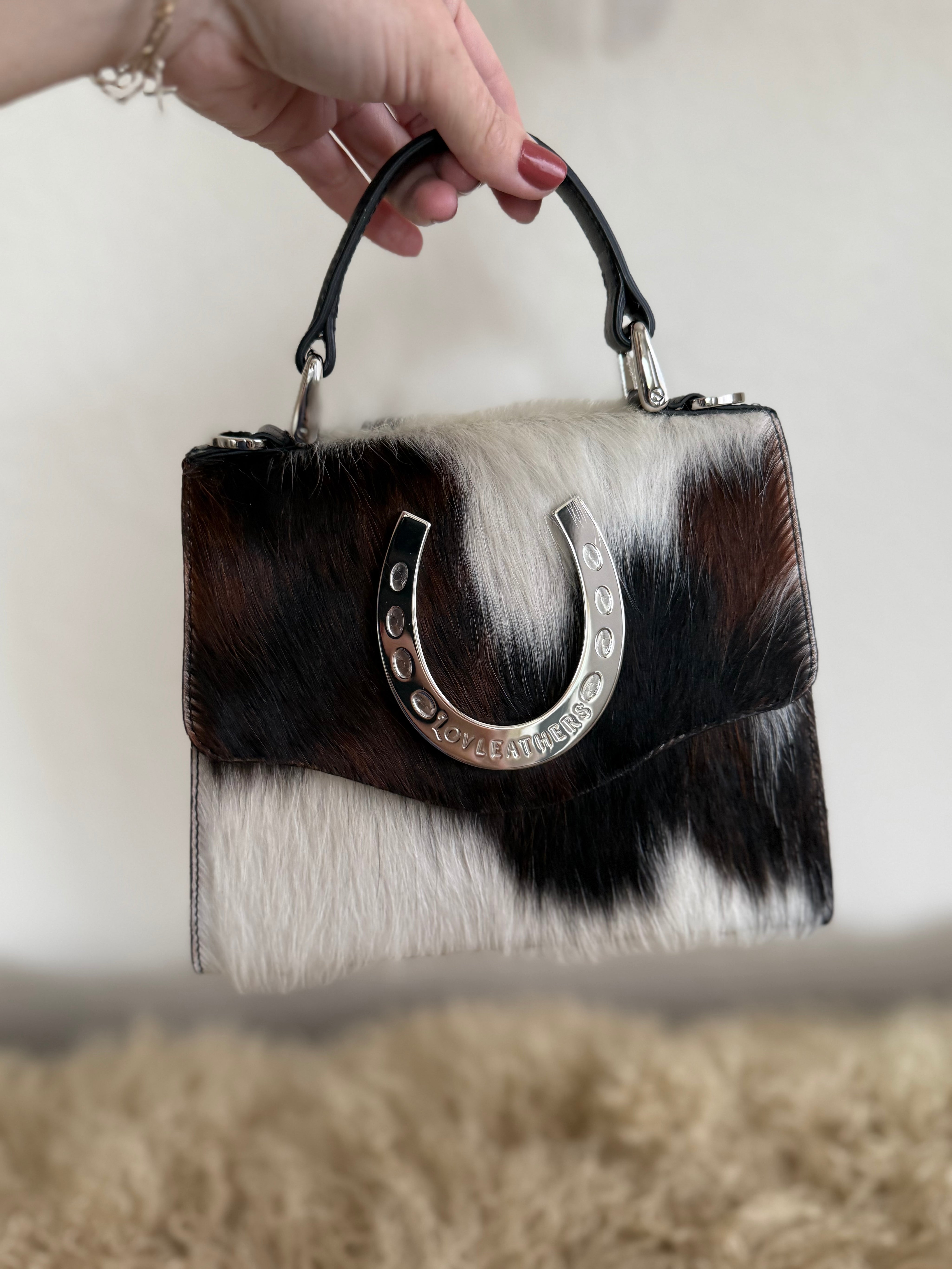 Tricolor Cowhide Lady Luck Horseshoe Handbag