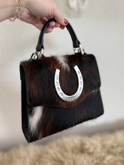 Tricolor Cowhide Lady Luck Horseshoe Handbag