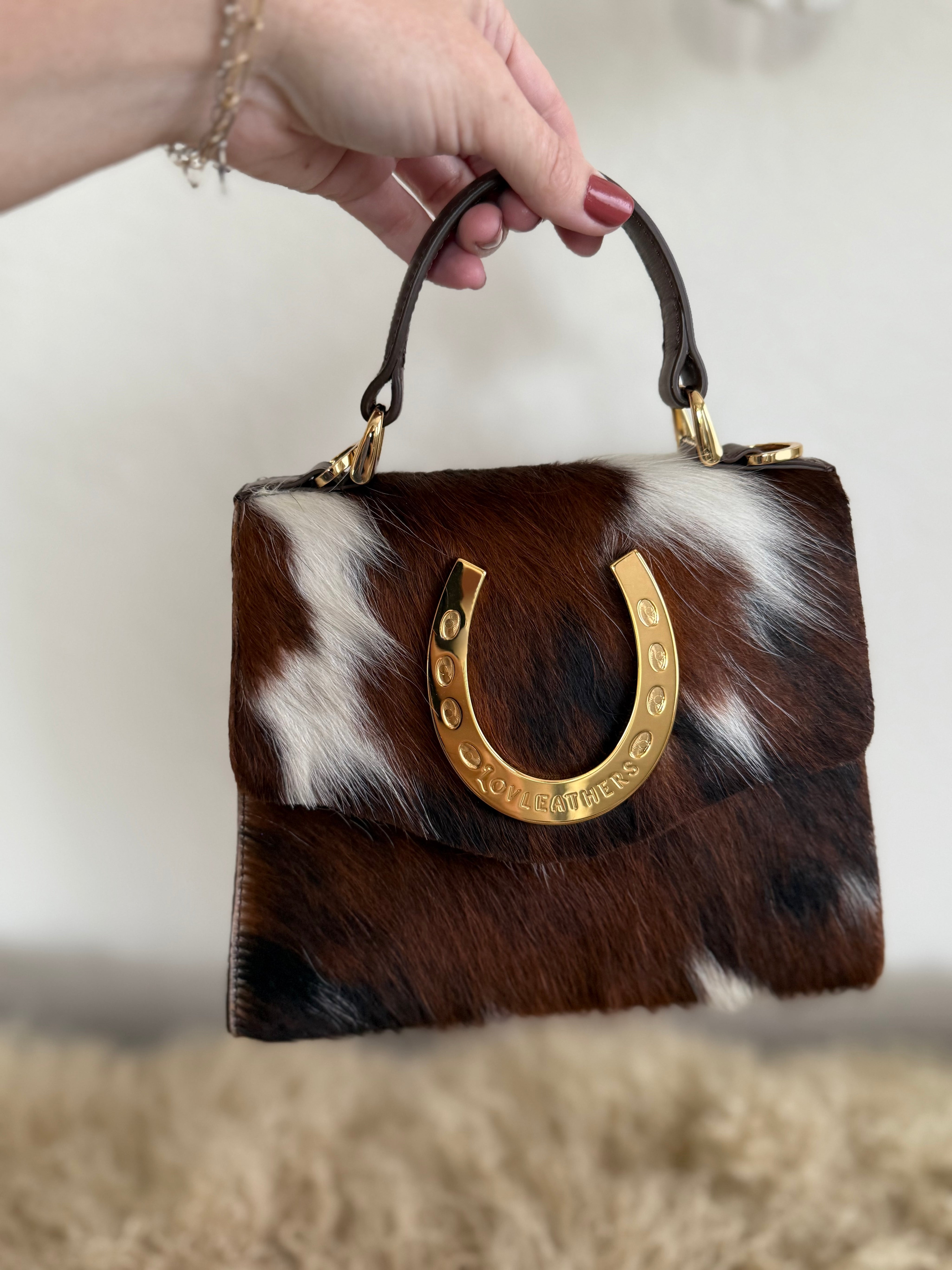 Tricolor Cowhide Lady Luck Horseshoe Handbag