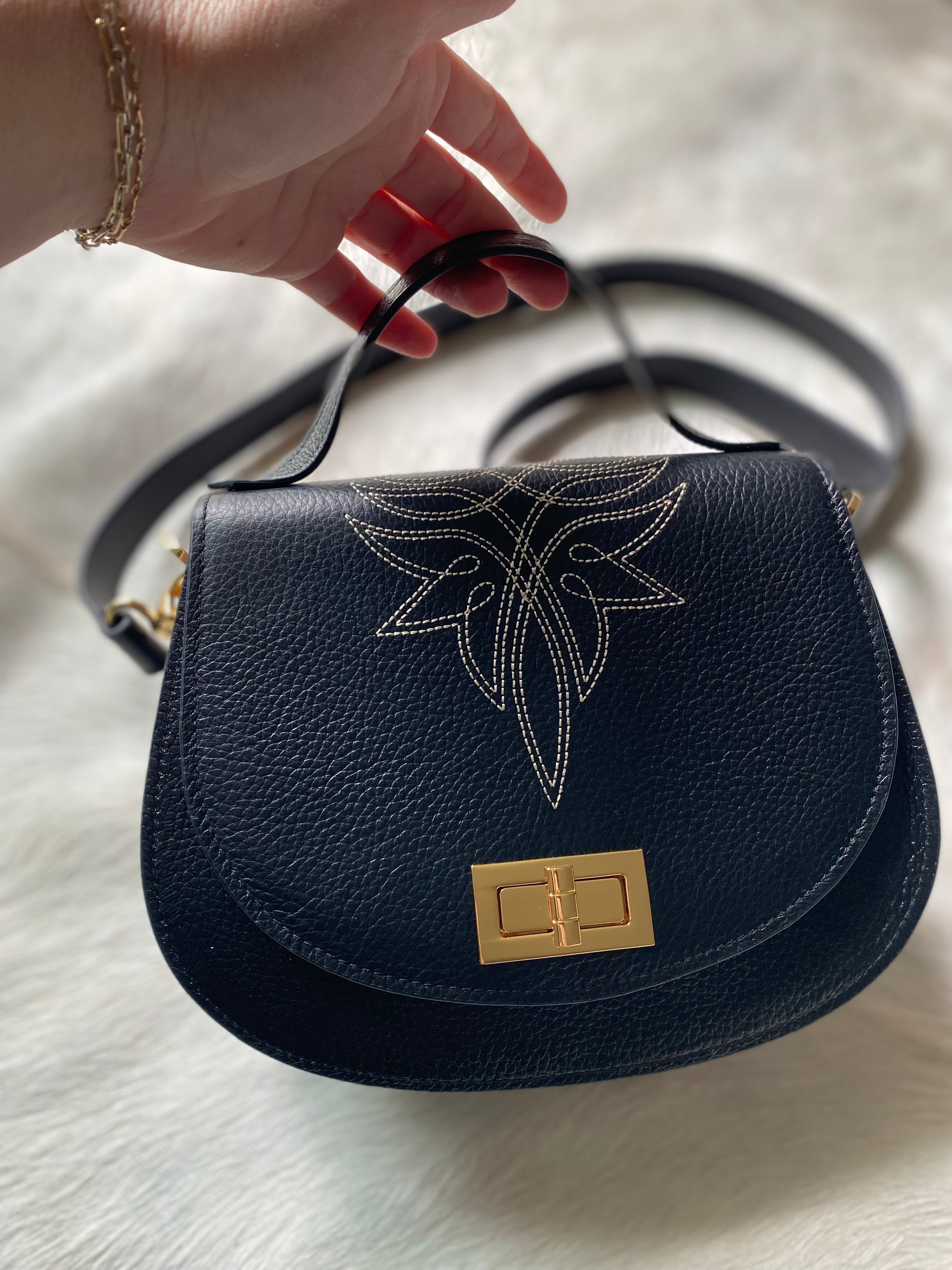 Boot Stitch Pioneer Handbag- Black