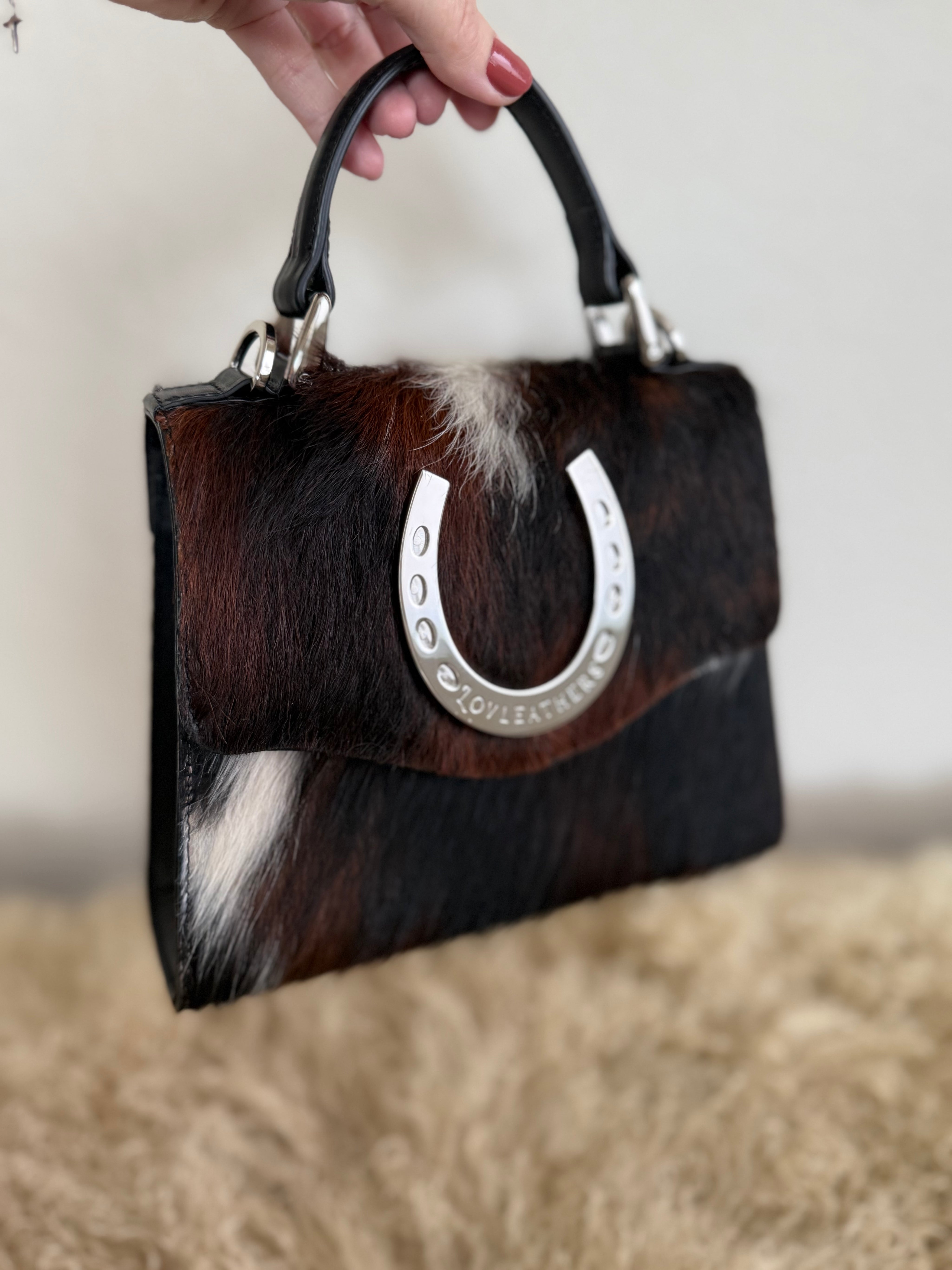 Tricolor Cowhide Lady Luck Horseshoe Handbag