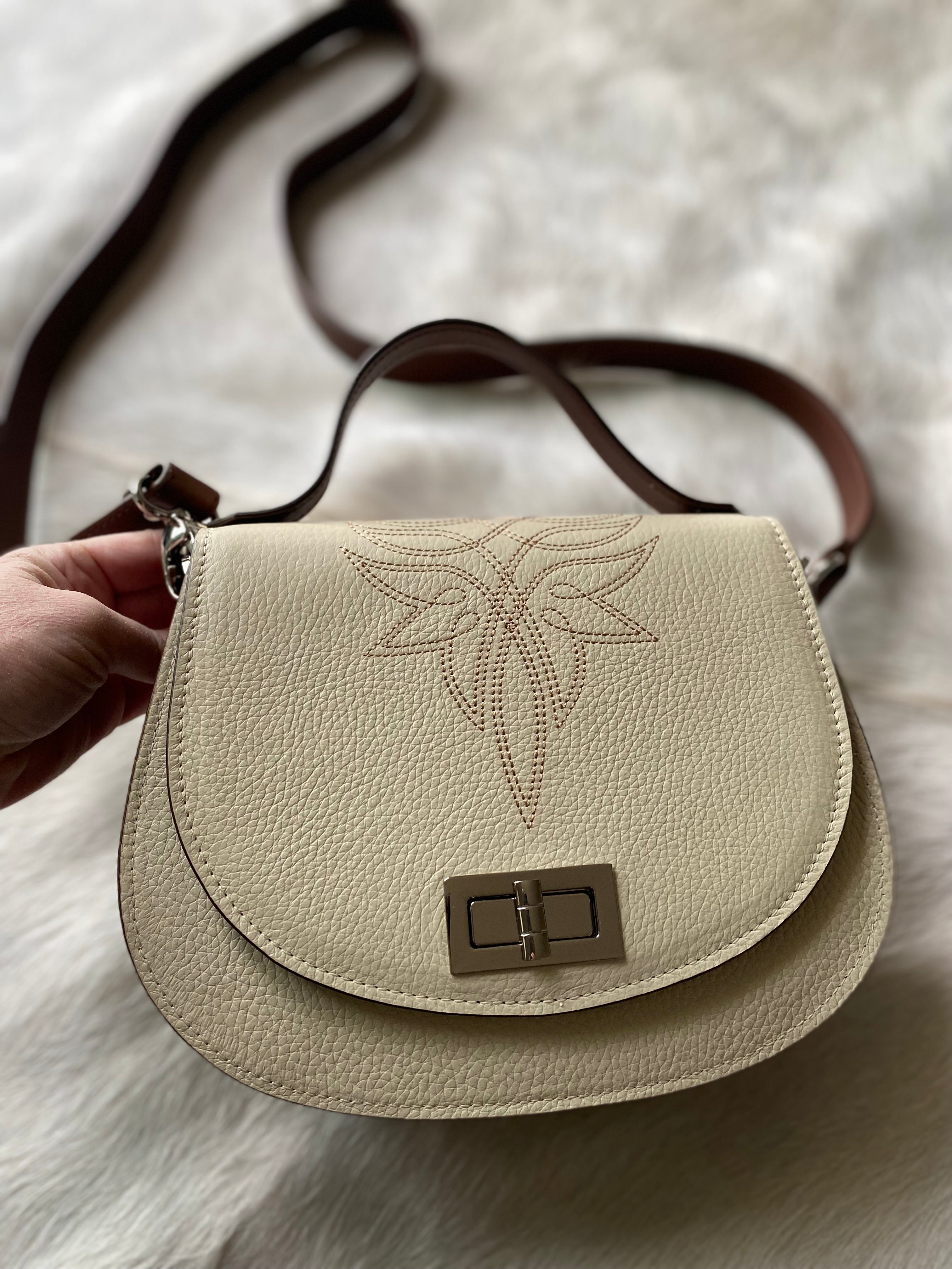 Boot Stitch Pioneer Handbag- Bone