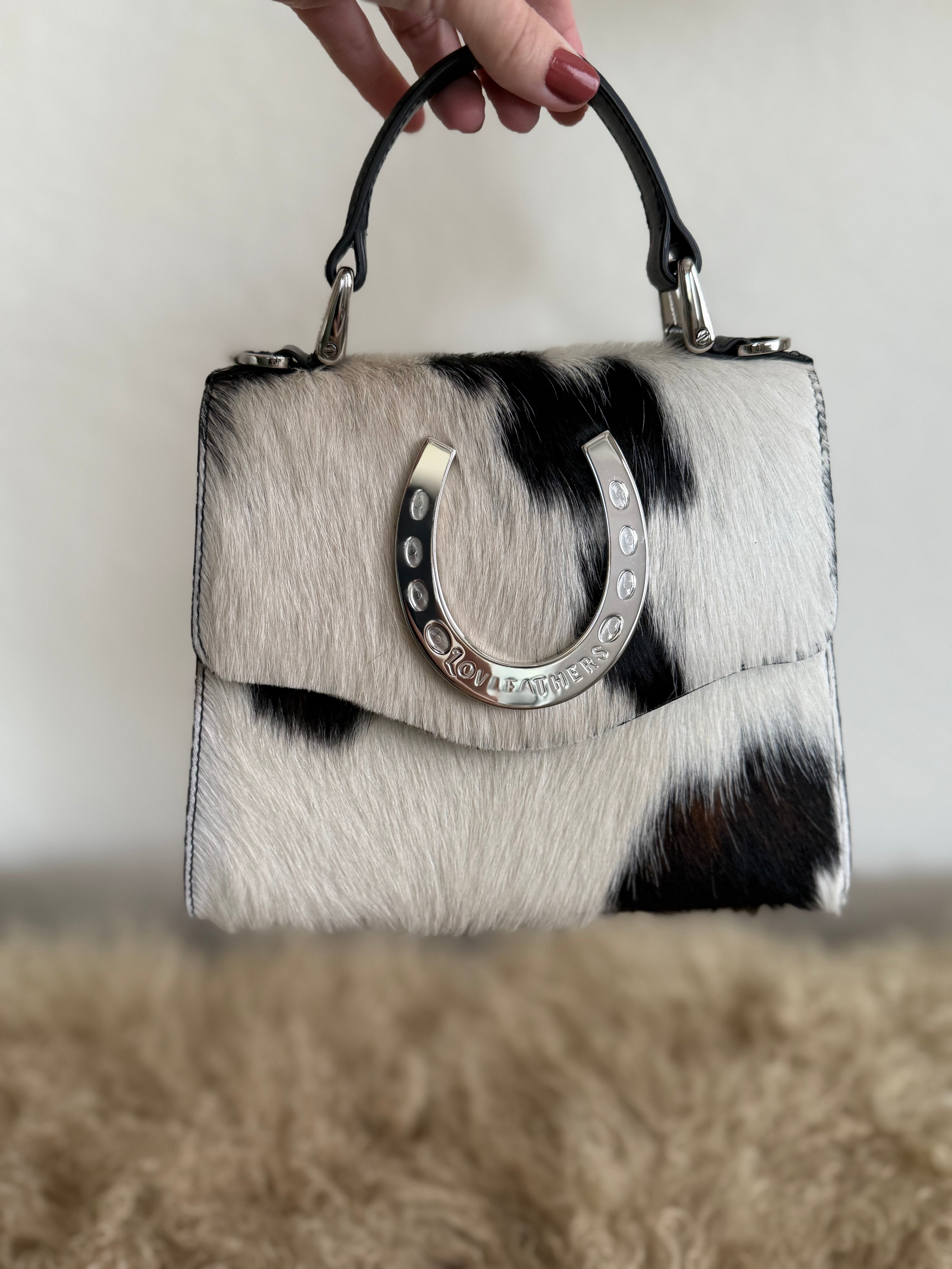 Tricolor Cowhide Horseshoe Handbag
