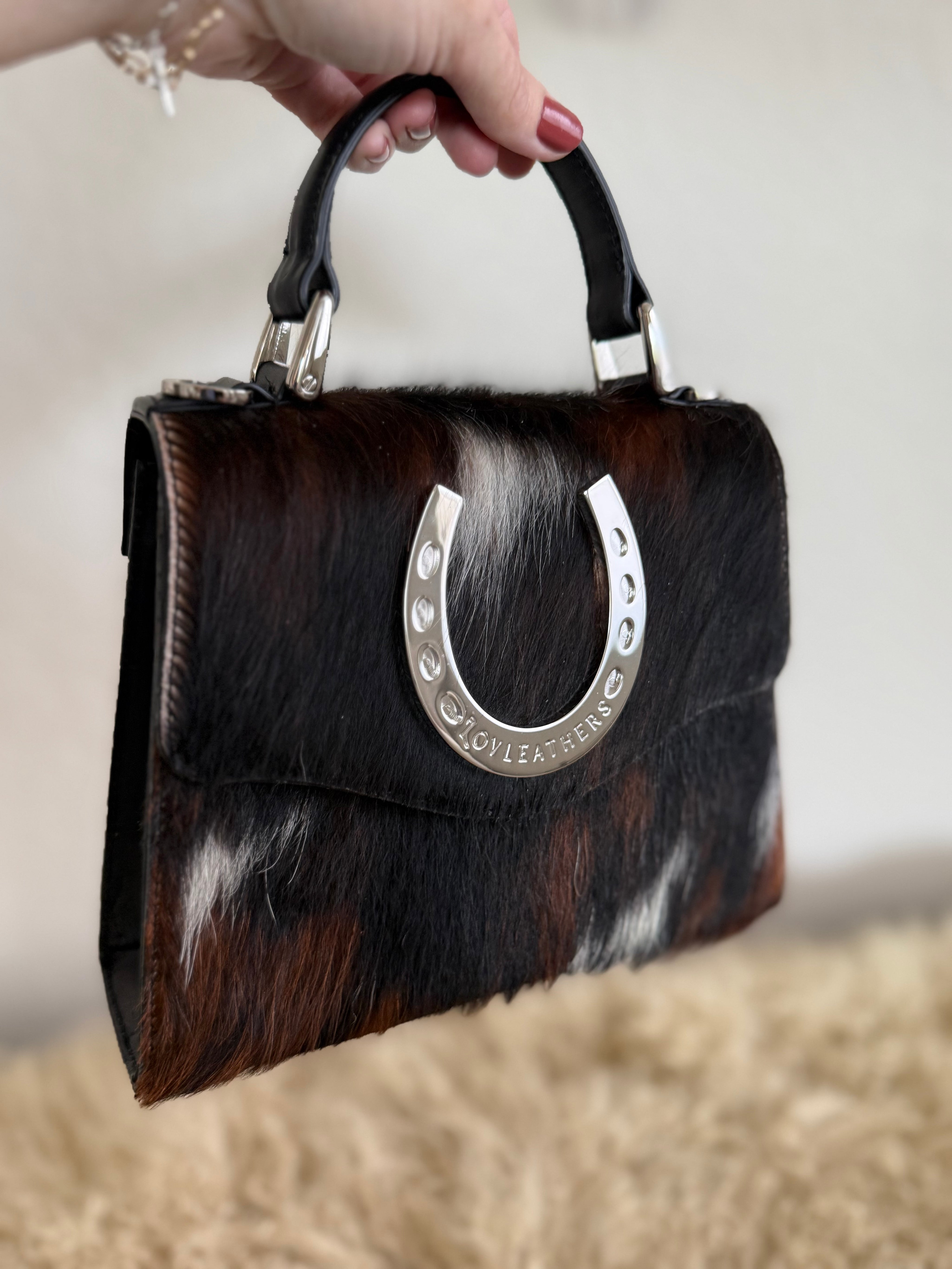 Tricolor Cowhide Lady Luck Horseshoe Handbag