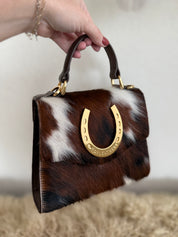 Tricolor Cowhide Lady Luck Horseshoe Handbag