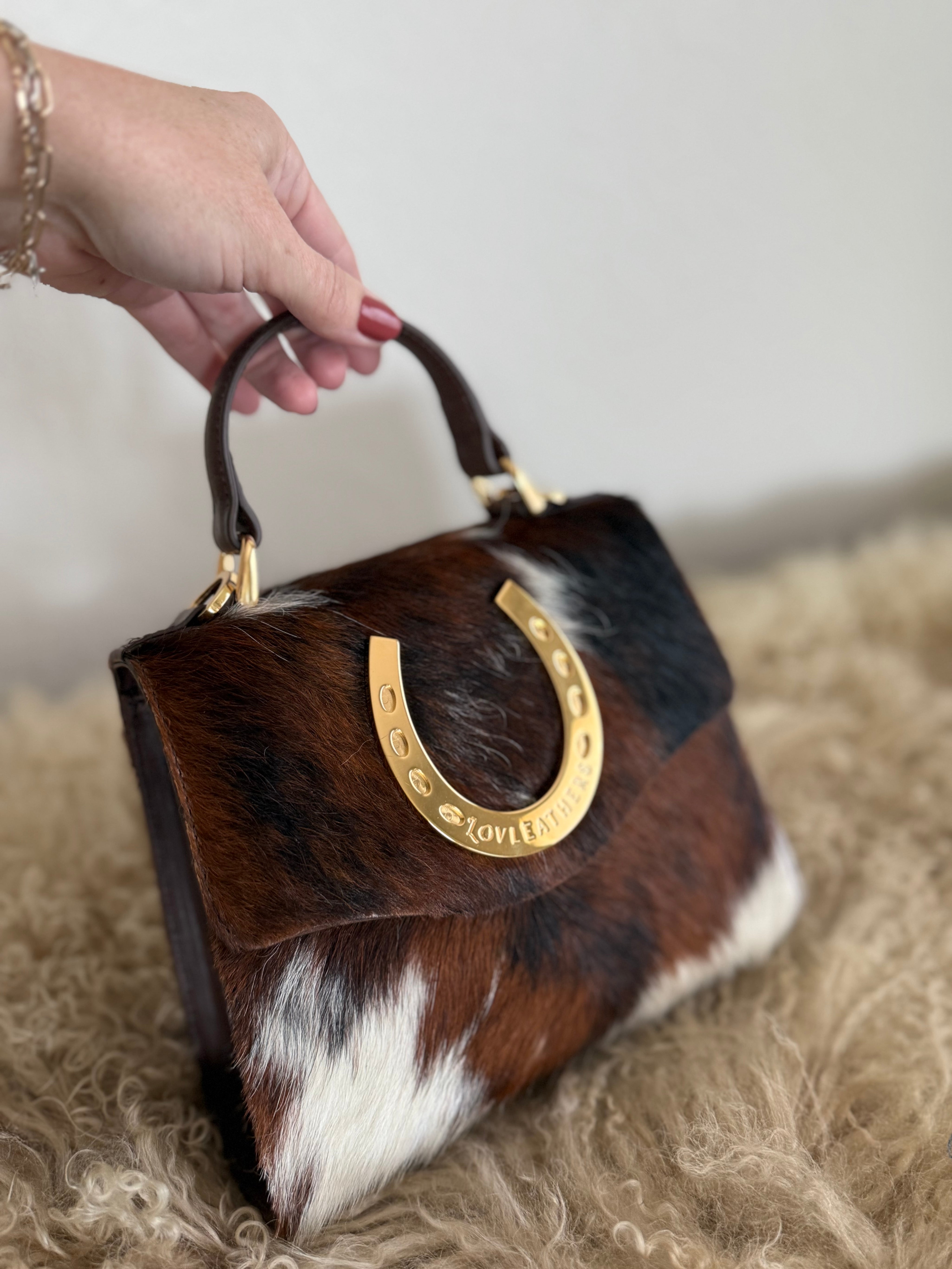 Tricolor Cowhide Lady Luck Horseshoe Handbag