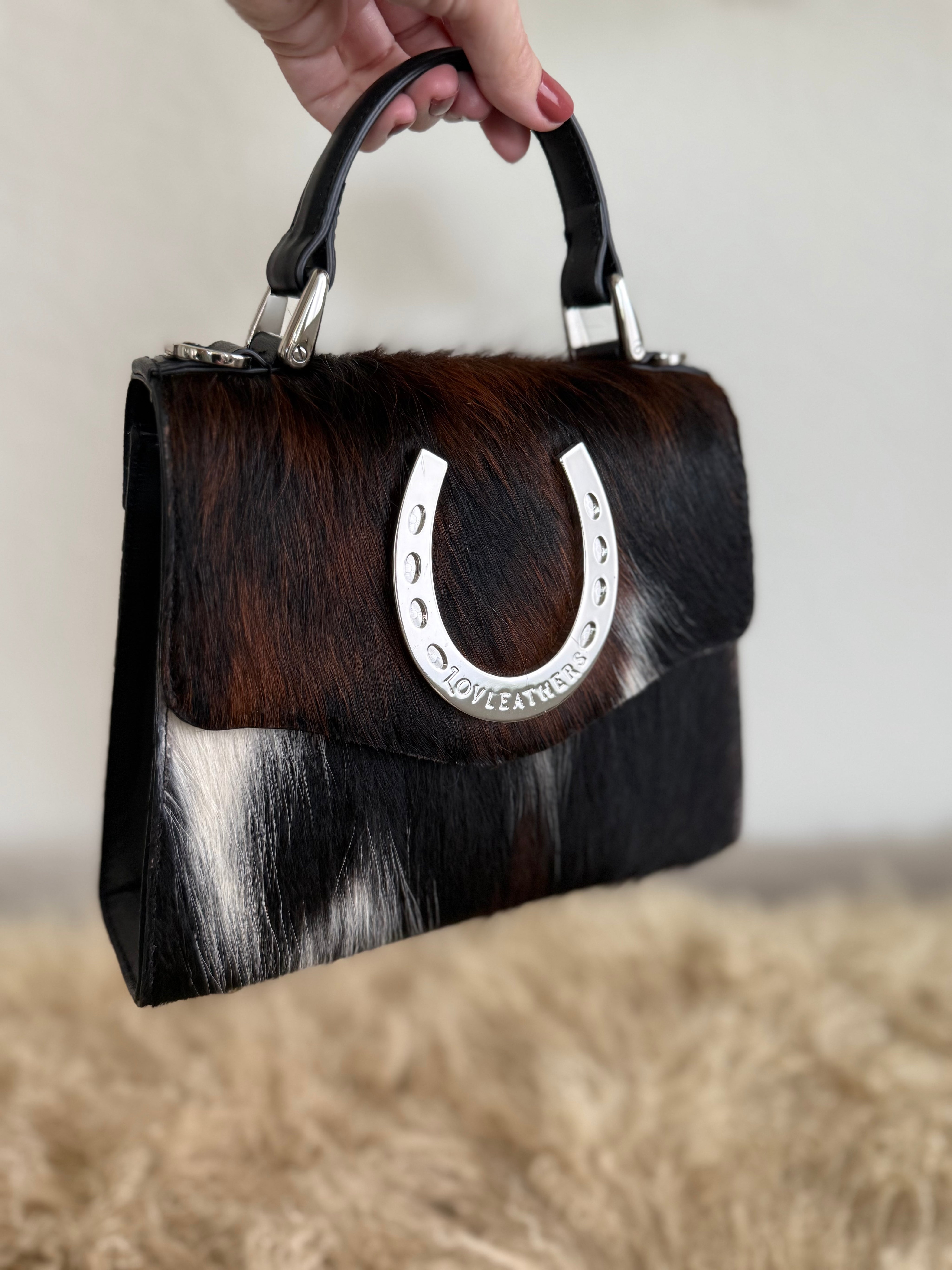 Tricolor Cowhide Horseshoe Handbag
