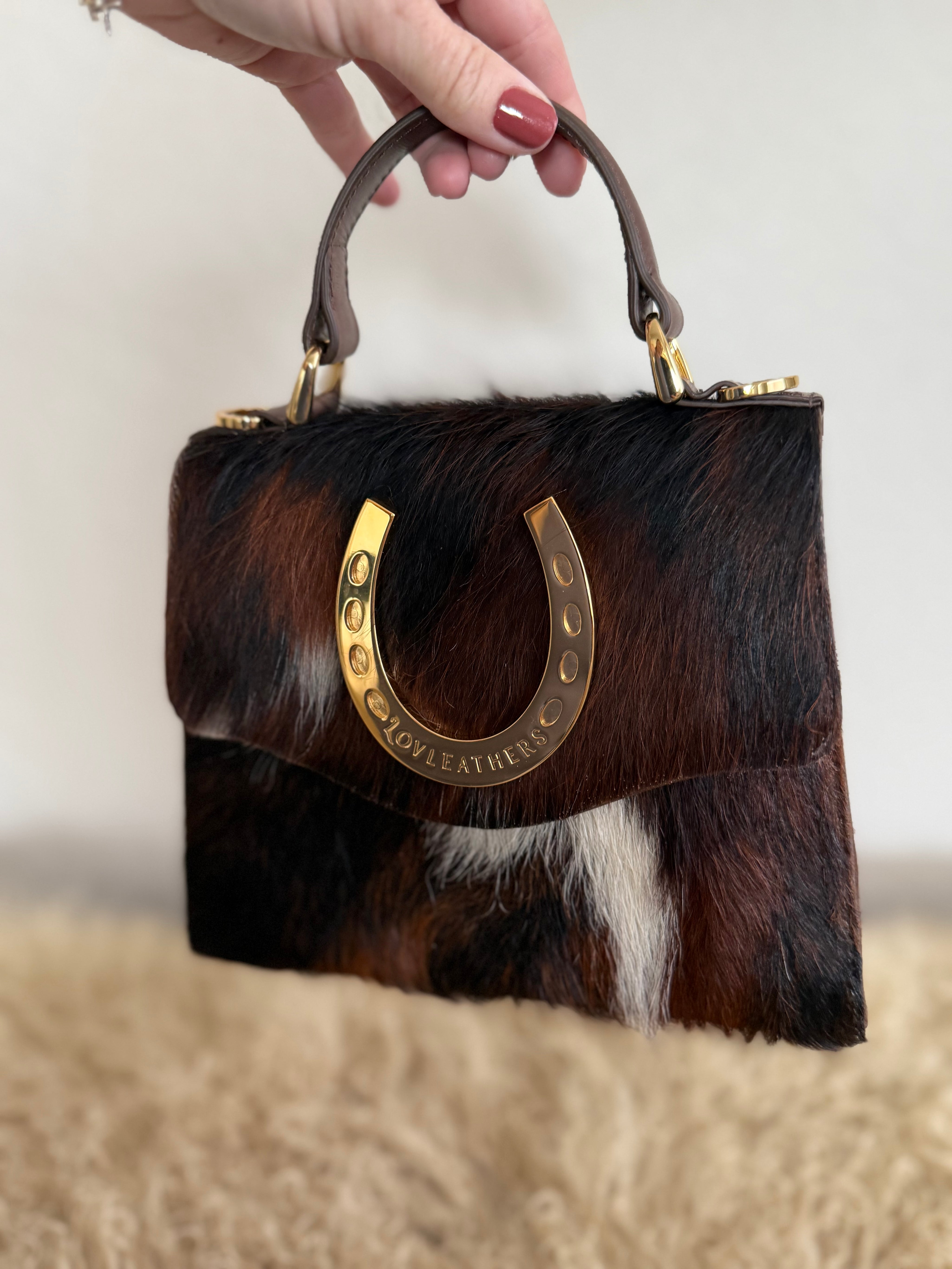 Tricolor Cowhide Lady Luck Horseshoe Handbag
