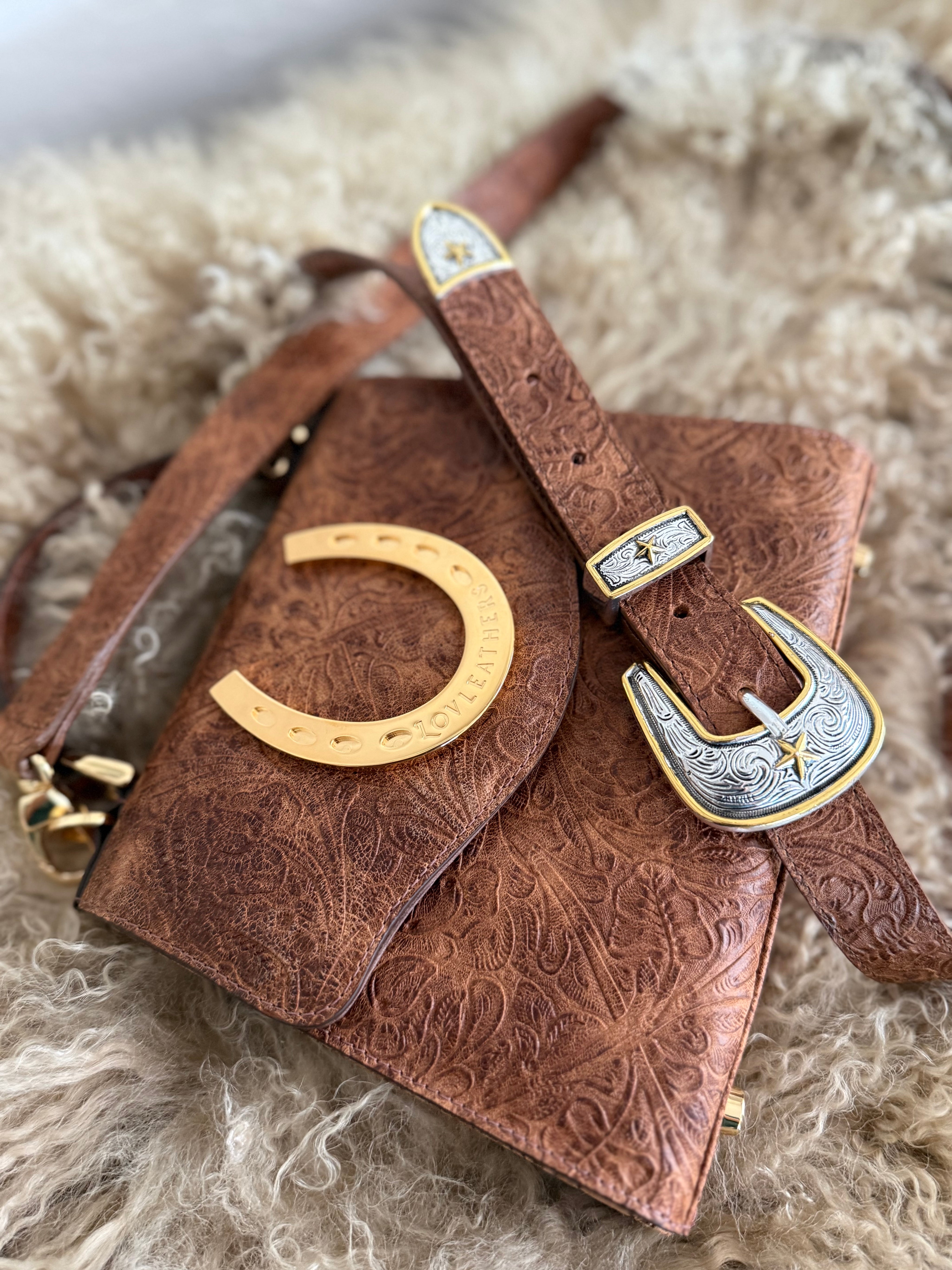 Cognac Lady Luck Horseshoe Handbag