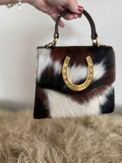 Tricolor Cowhide Lady Luck Horseshoe Handbag