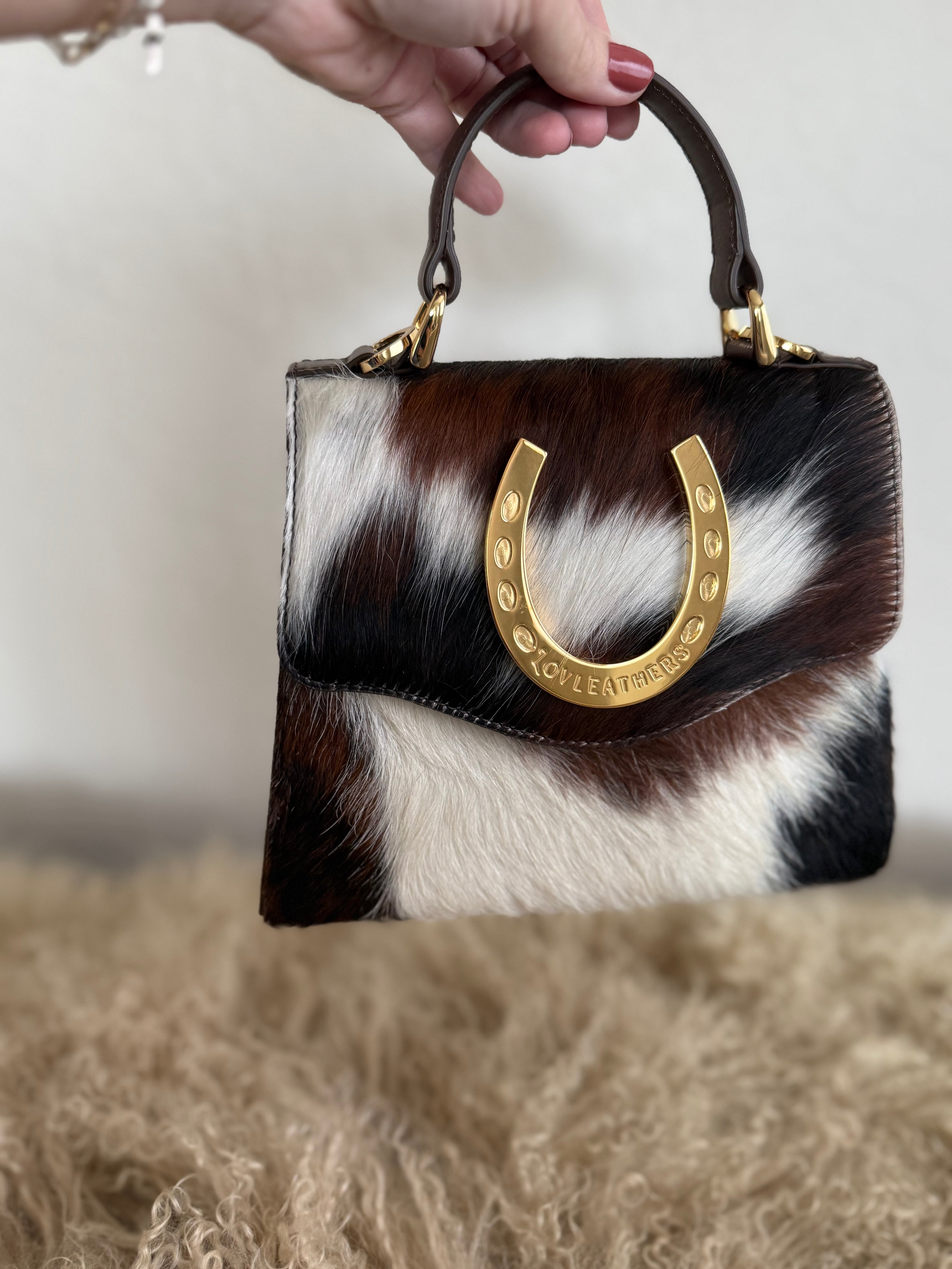 Tricolor Cowhide Lady Luck Horseshoe Handbag