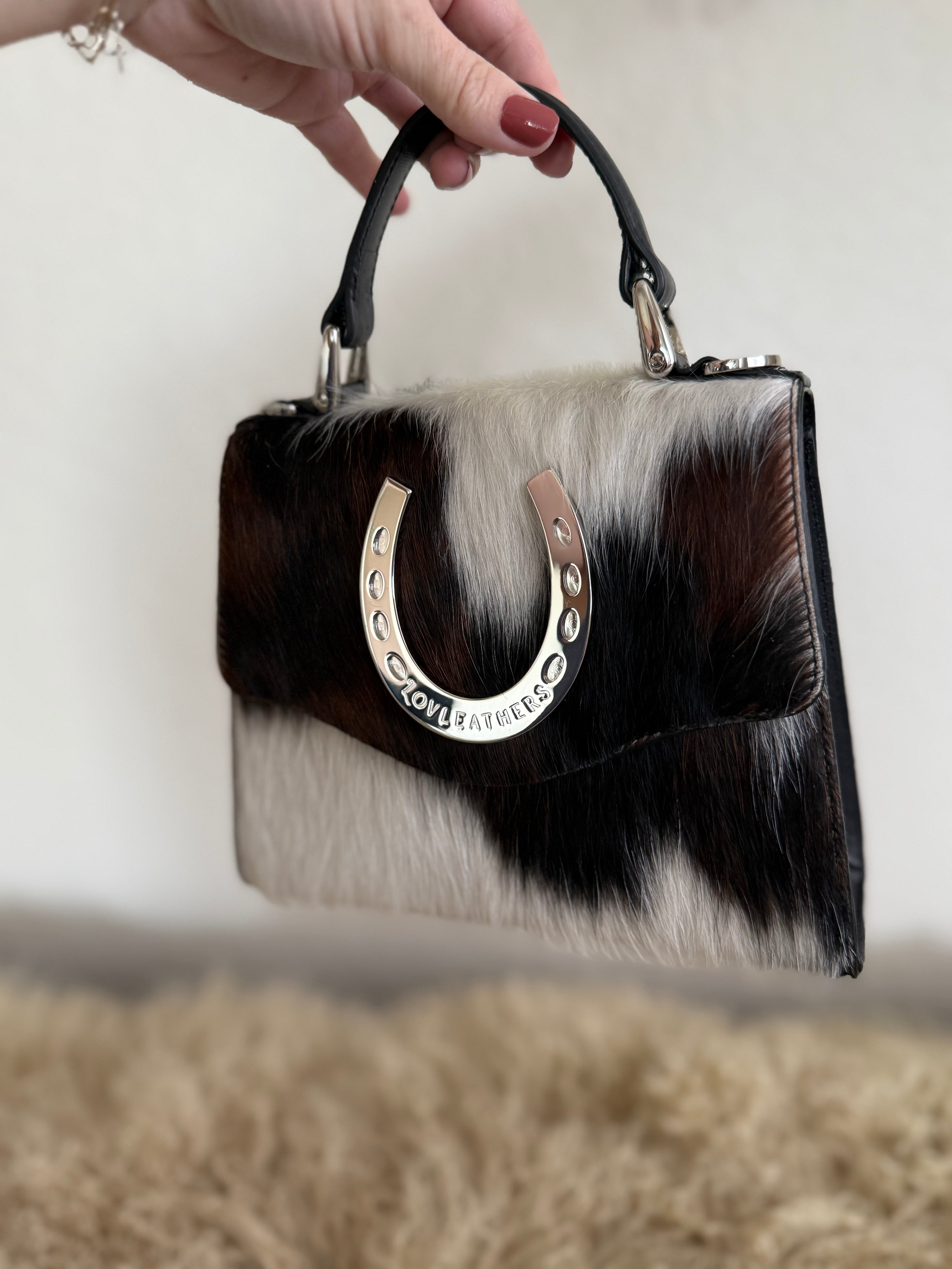 Tricolor Cowhide Lady Luck Horseshoe Handbag