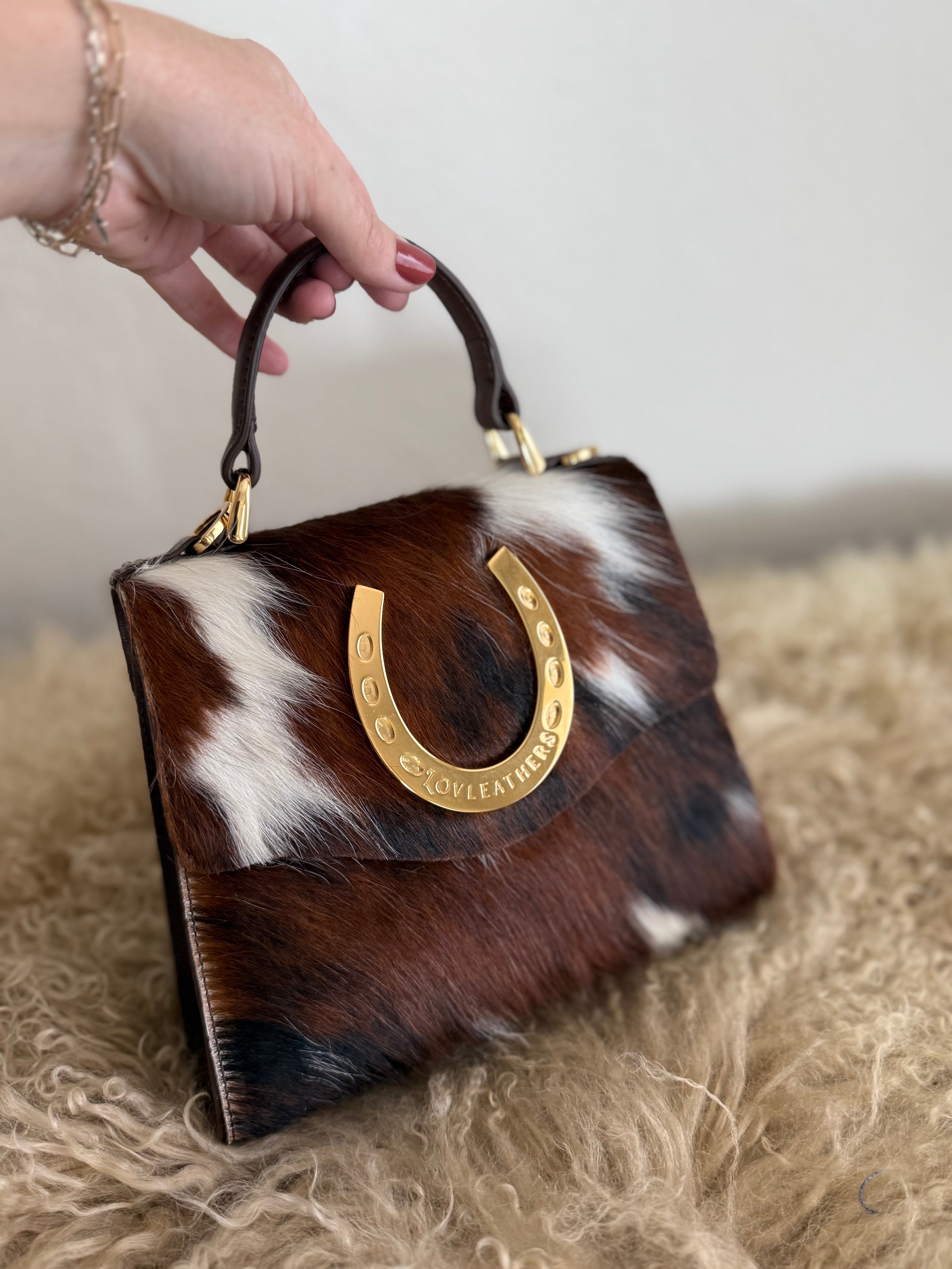 Tricolor Cowhide Lady Luck Horseshoe Handbag