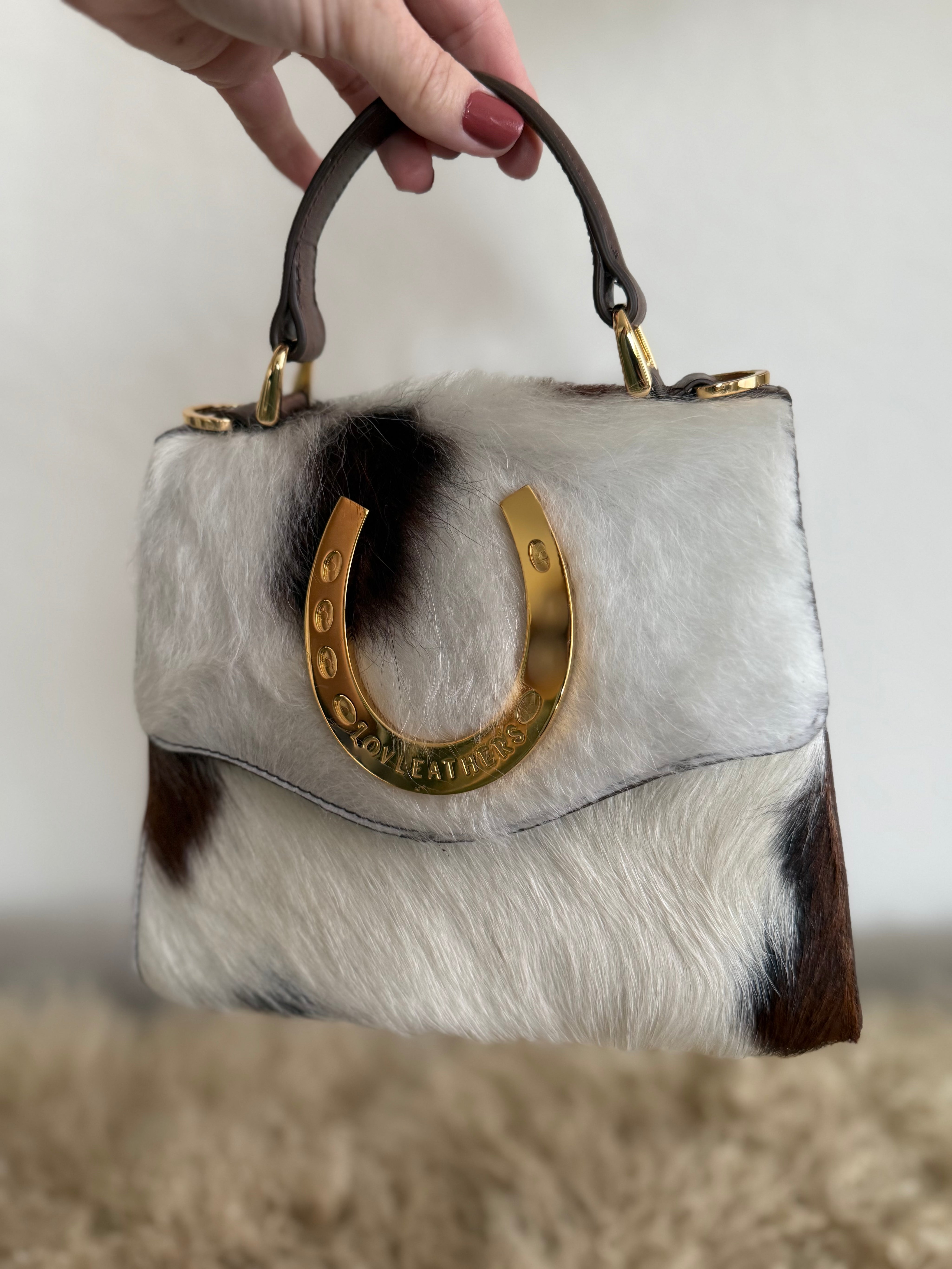 Tricolor Cowhide Horseshoe Handbag