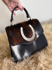 Tricolor Cowhide Horseshoe Handbag