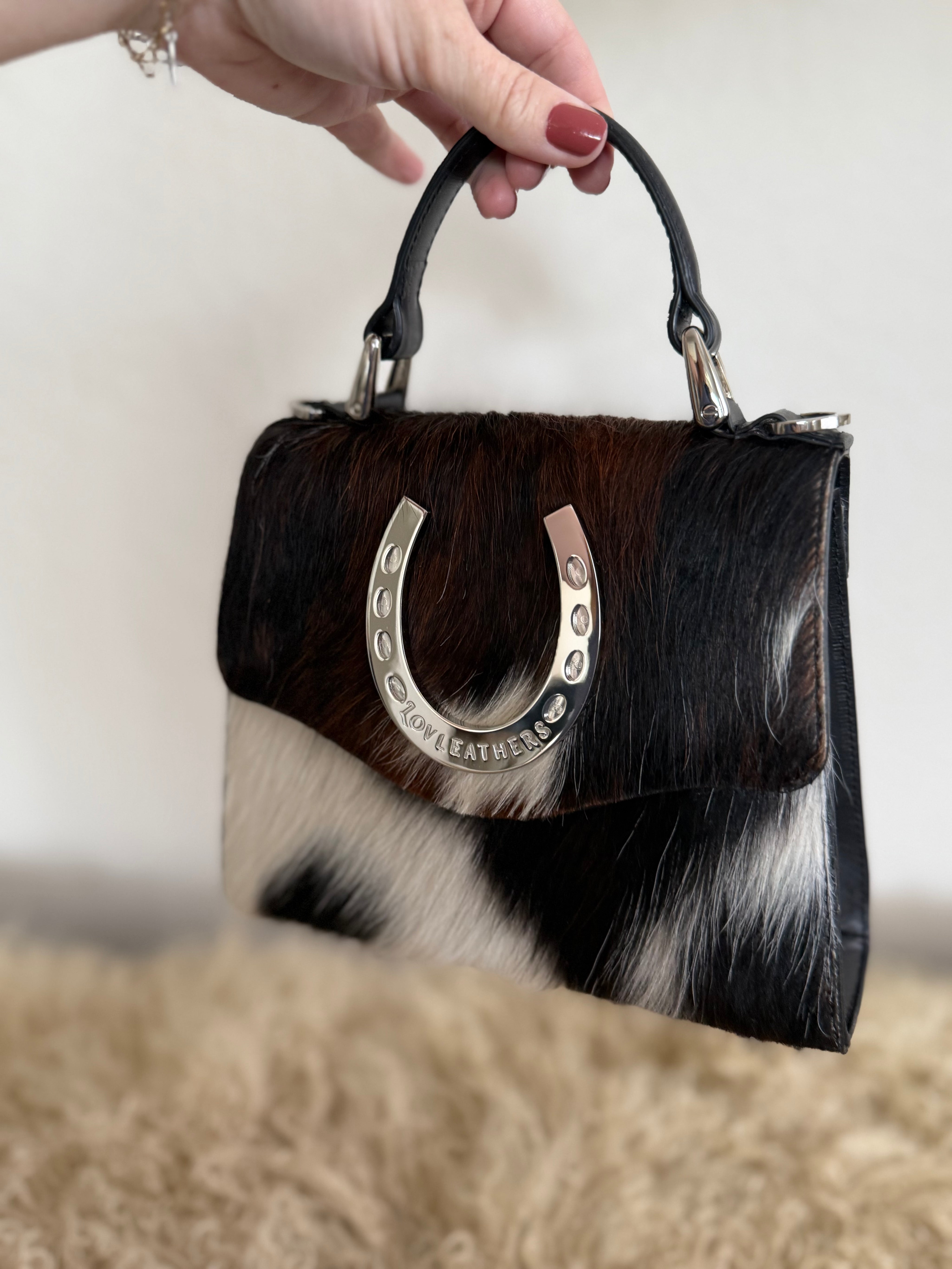 Tricolor Cowhide Lady Luck Horseshoe Handbag