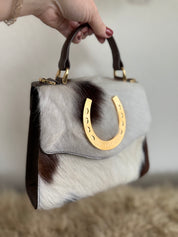 Tricolor Cowhide Horseshoe Handbag