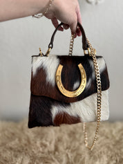 Tricolor Cowhide Horseshoe Handbag
