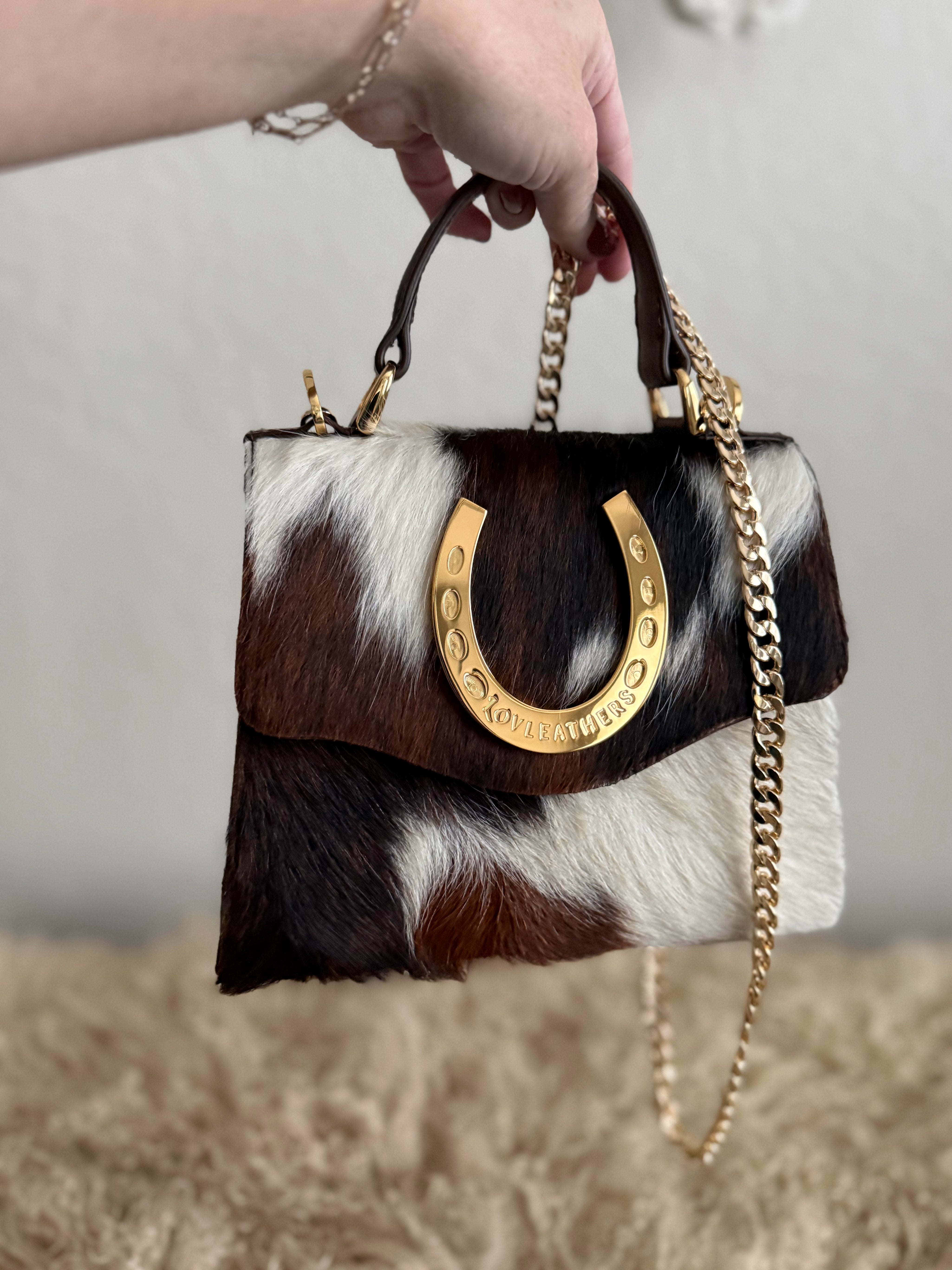 Tricolor Cowhide Horseshoe Handbag