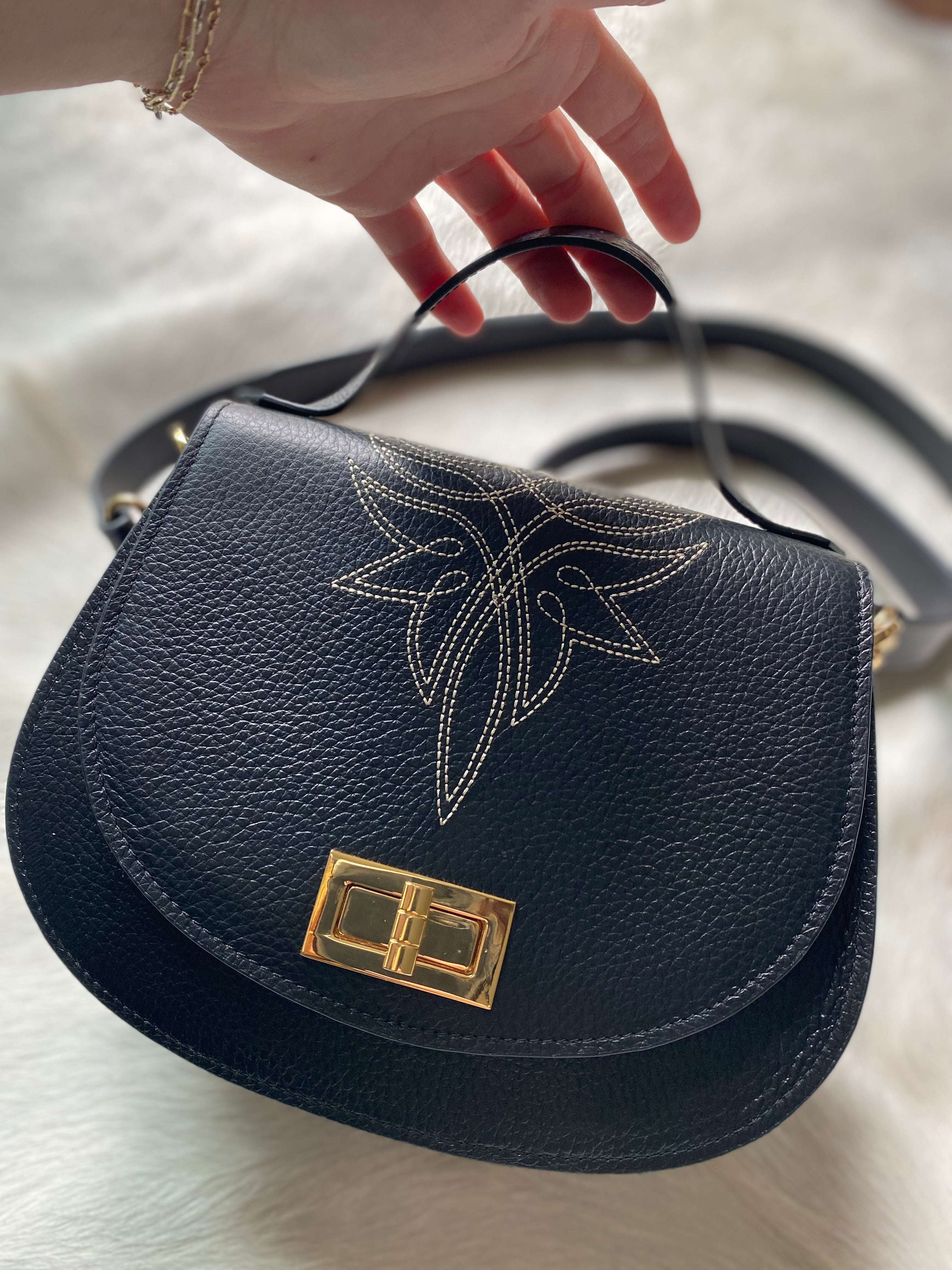 Boot Stitch Pioneer Handbag- Black