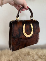 Tricolor Cowhide Horseshoe Handbag