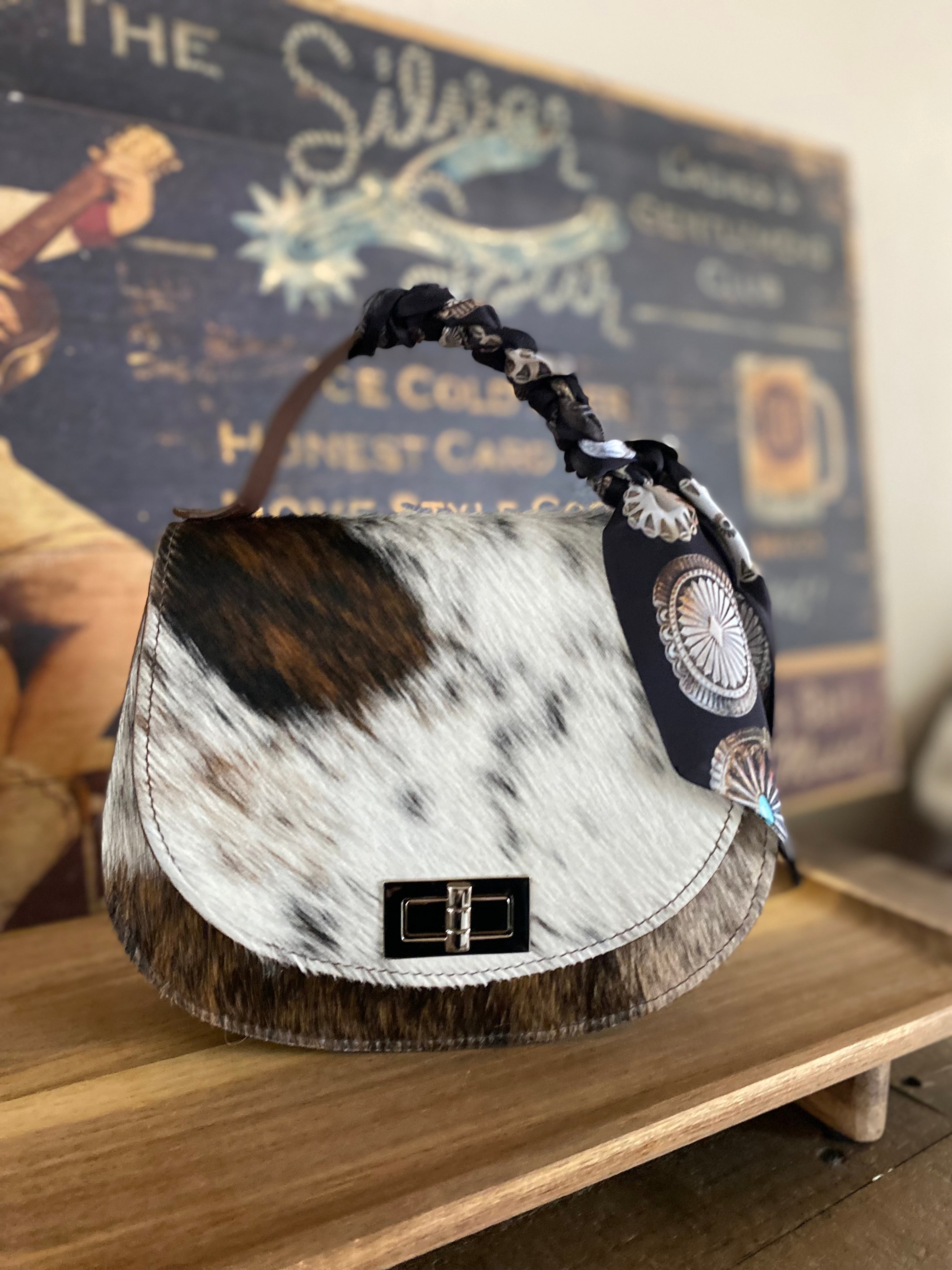 Styled Tricolor Cowhide Pioneer Handbag