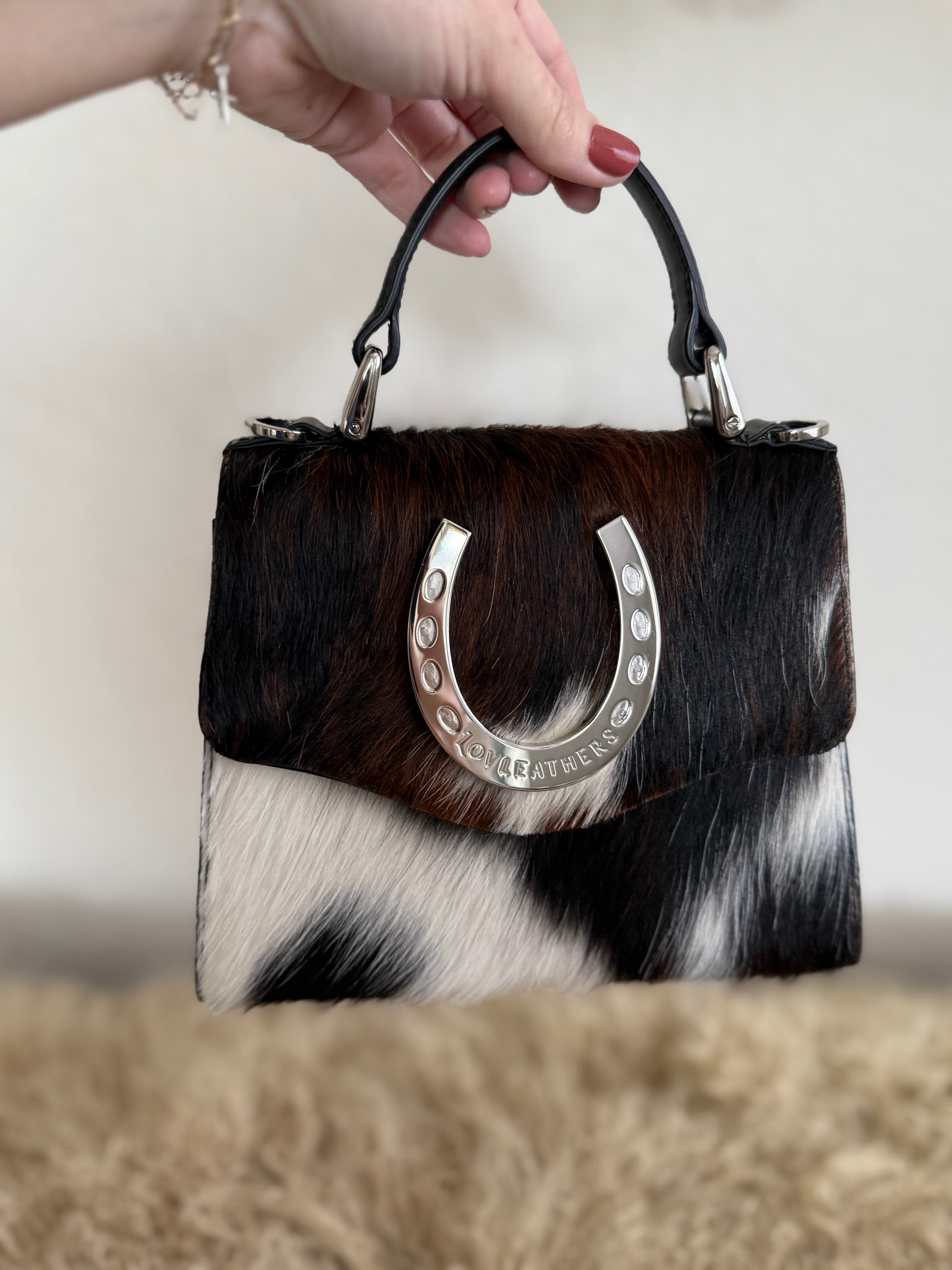 Tricolor Cowhide Lady Luck Horseshoe Handbag
