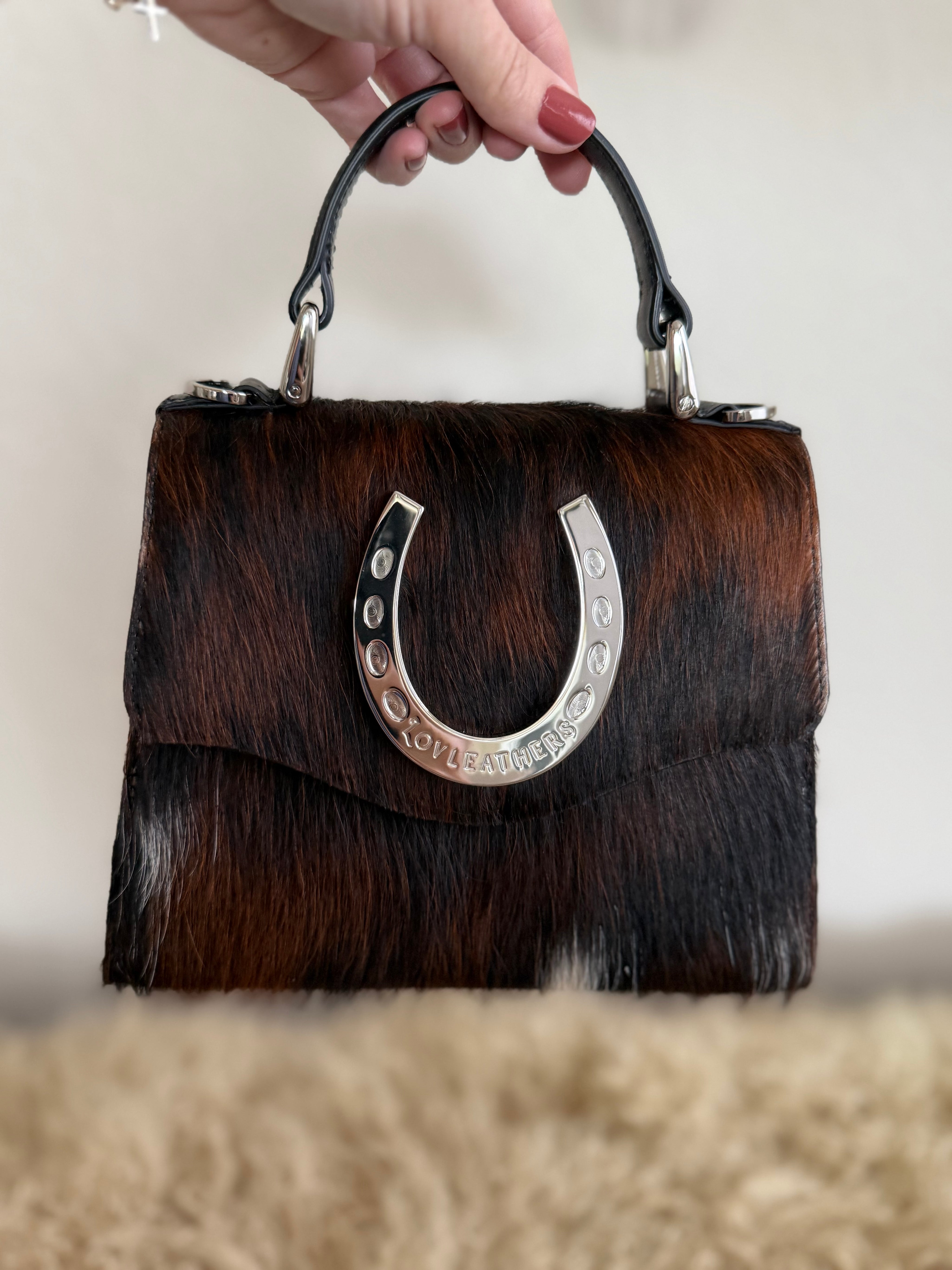 Tricolor Cowhide Horseshoe Handbag