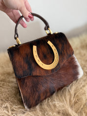 Tricolor Cowhide Horseshoe Handbag