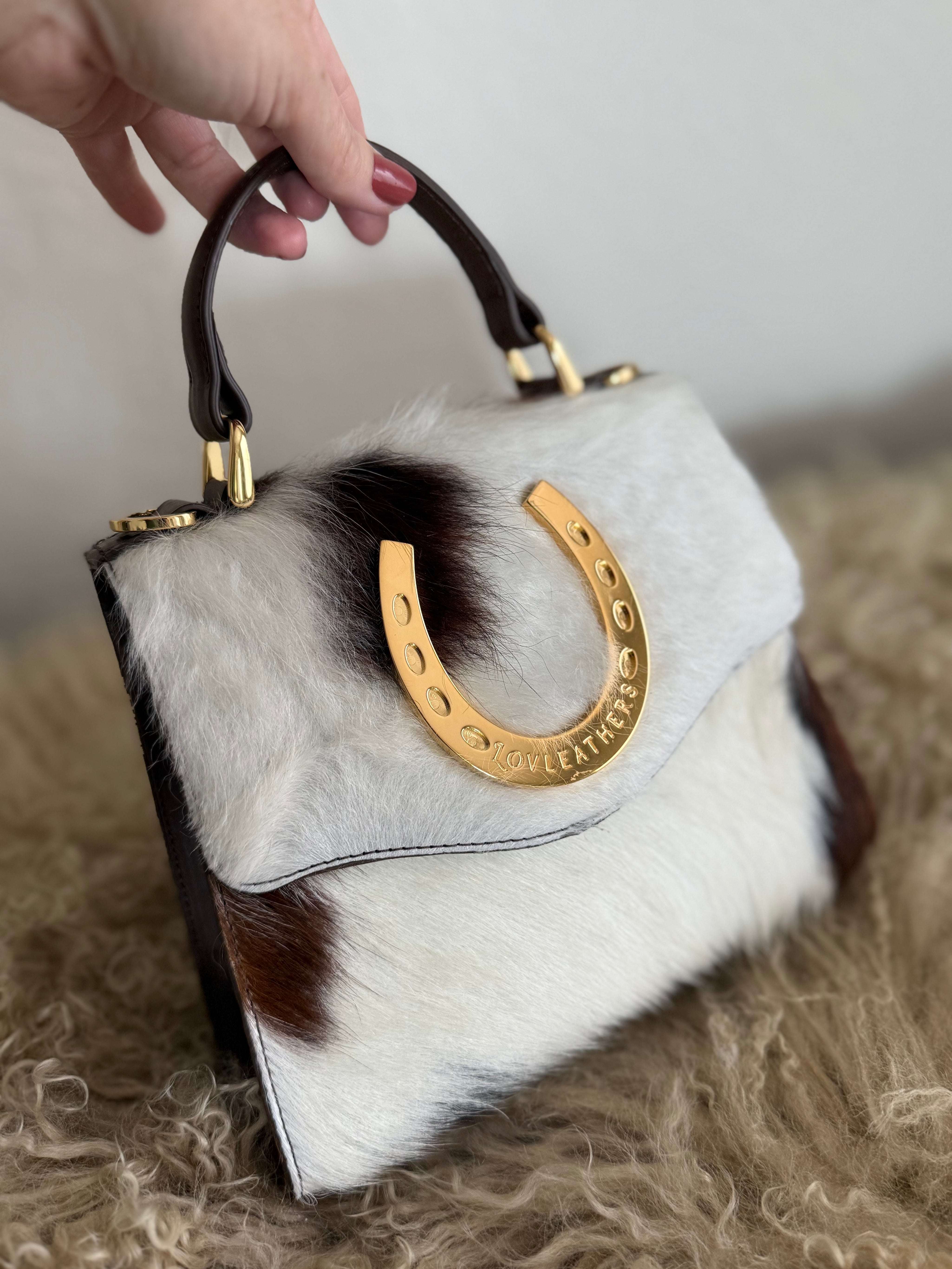 Tricolor Cowhide Horseshoe Handbag