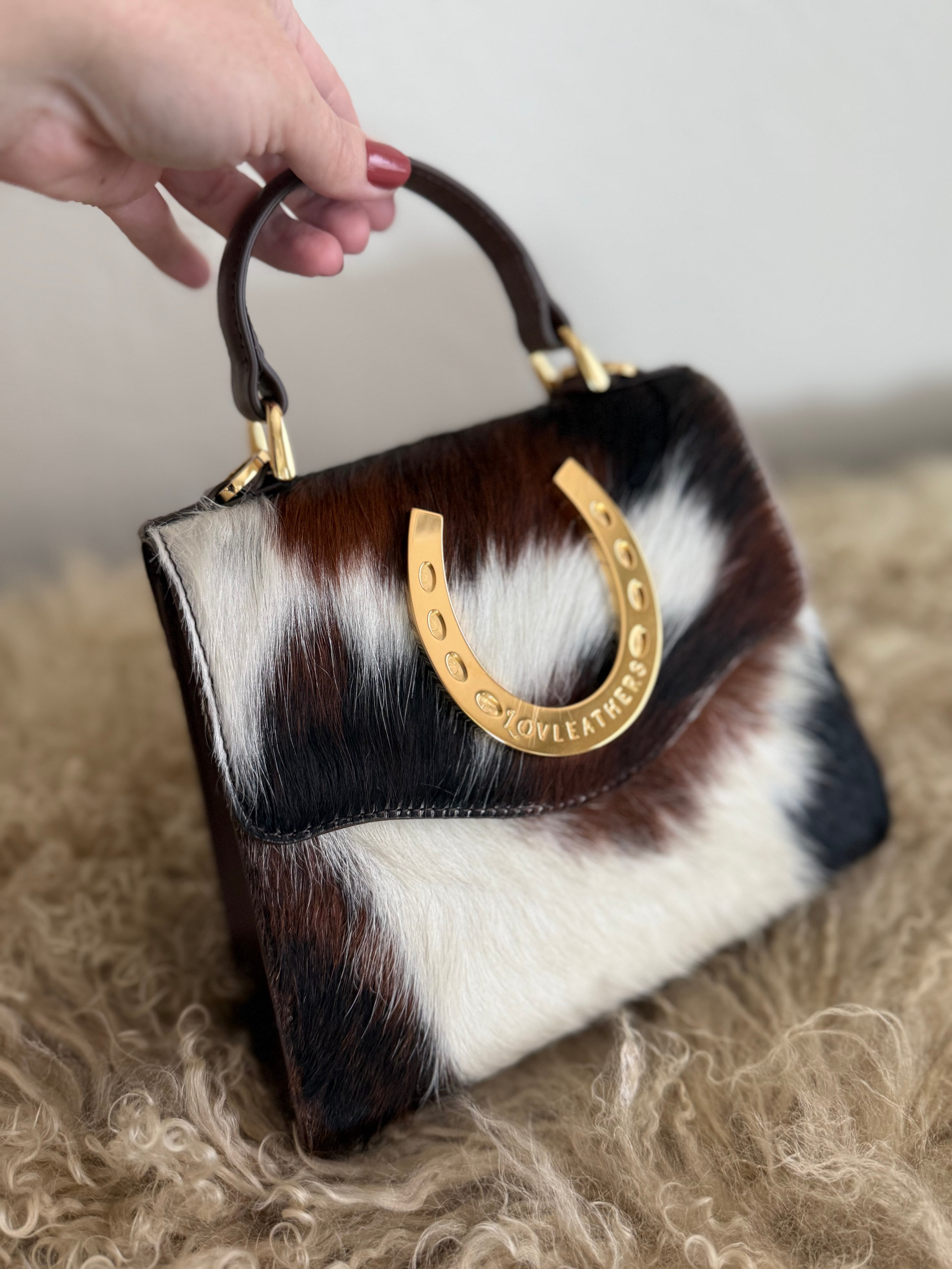 Tricolor Cowhide Lady Luck Horseshoe Handbag