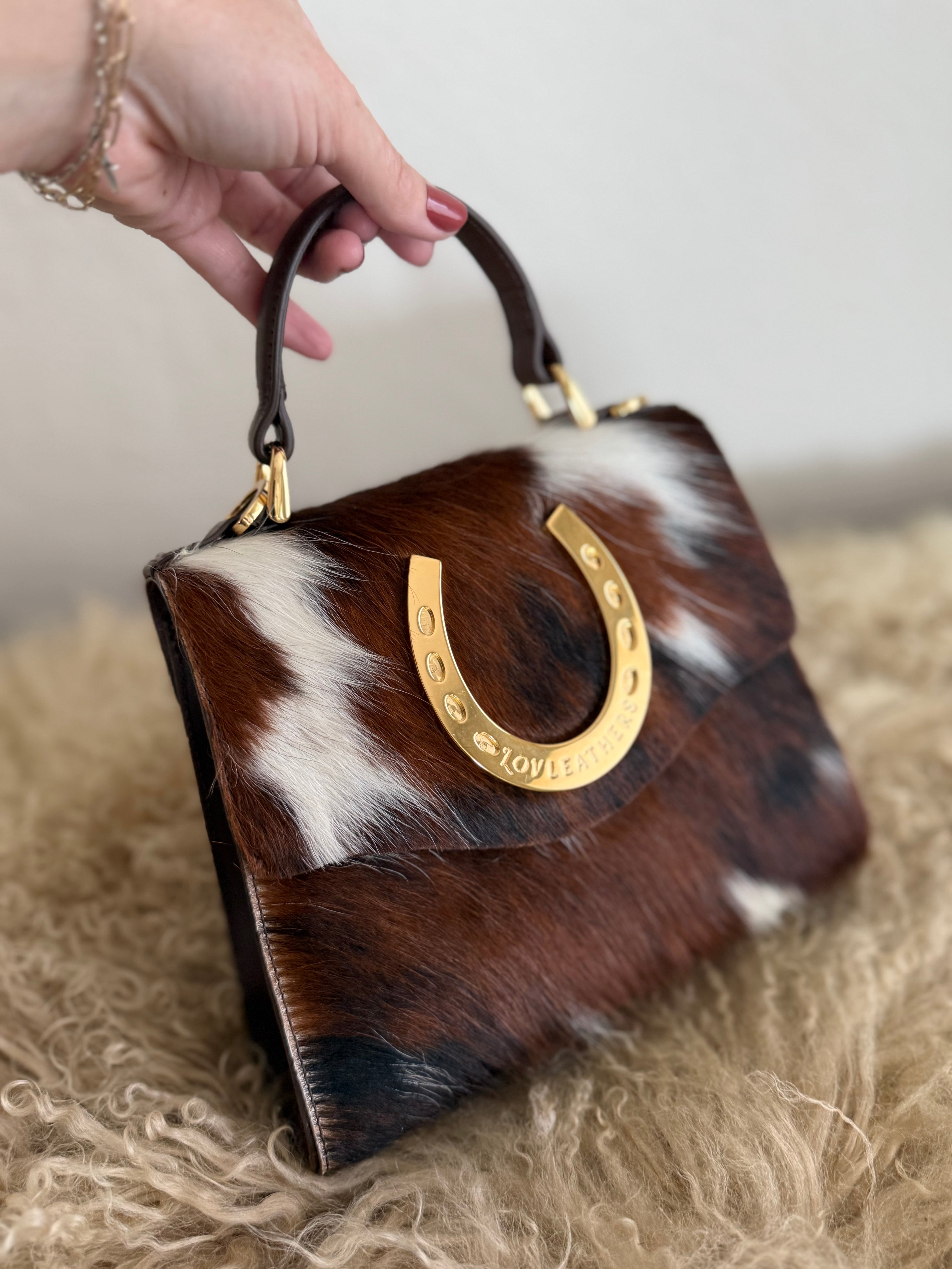 Tricolor Cowhide Lady Luck Horseshoe Handbag